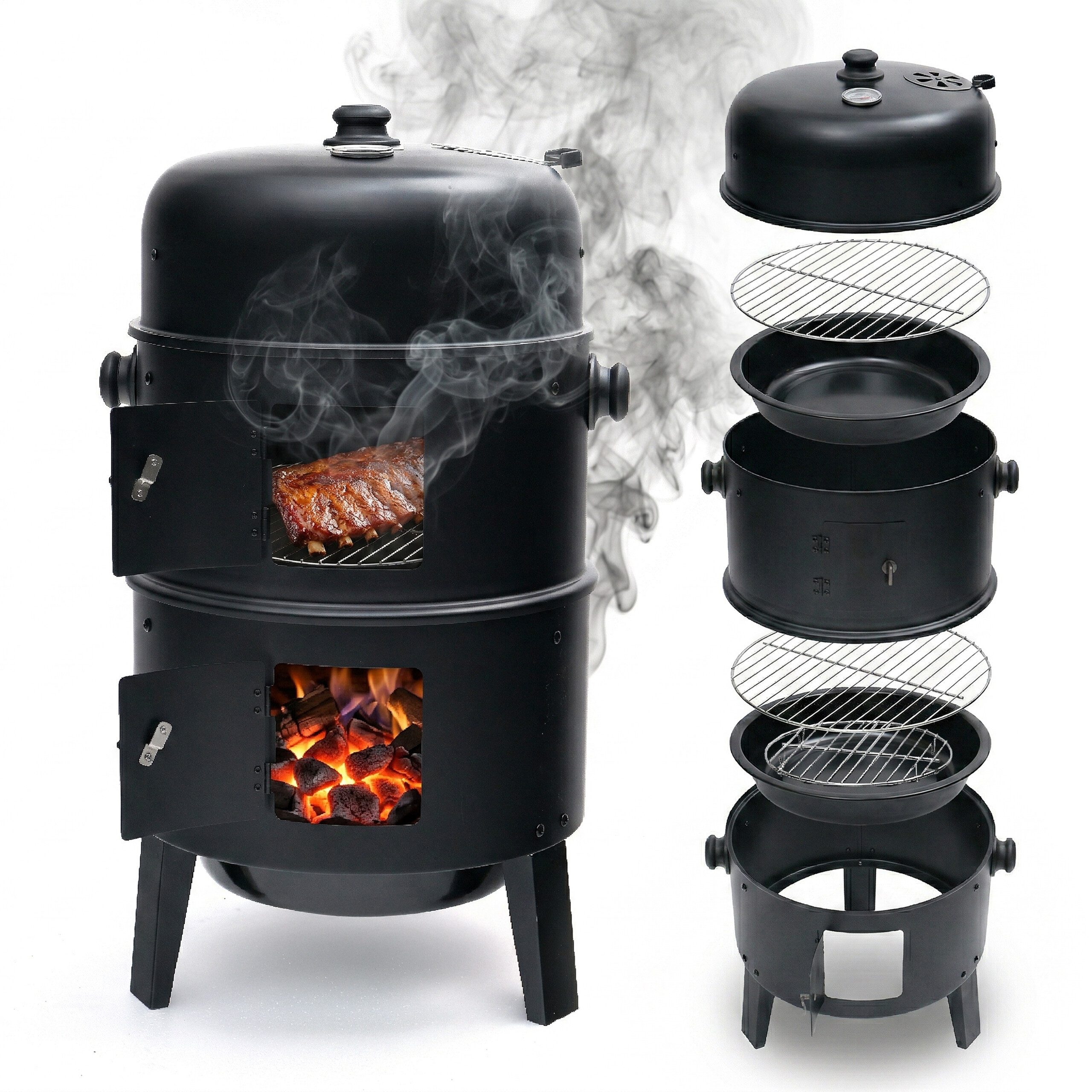 relaxdays Smoker mit Deckel & Thermomet
