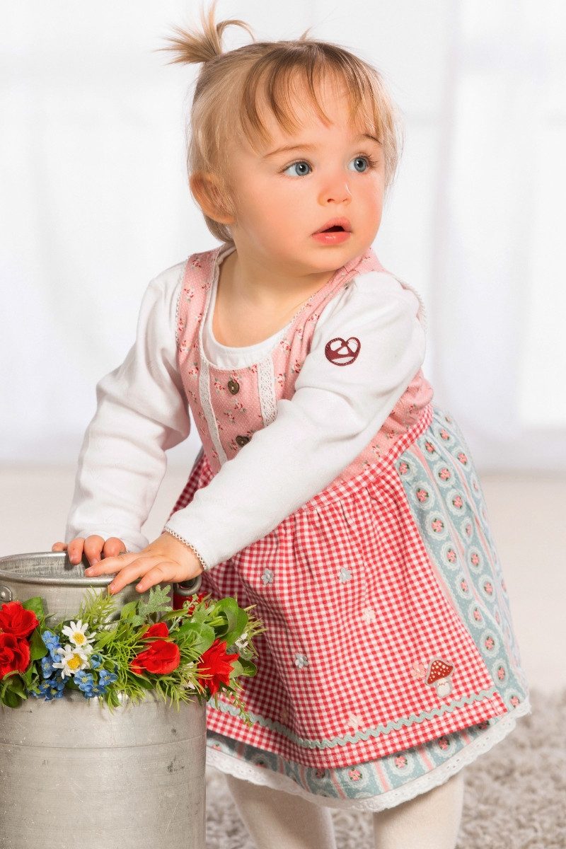 Trachtenkleid Dirndlkleid Baby/Kleinkind - BLÜMCHEN/PILZ - rosé