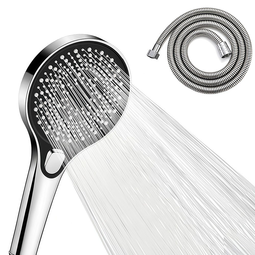 AFKSMILE Handbrause Hochdruck-Duschkopf mit 1.5 m langem Schlauch, 3 Düsentypen, Wassersparende Handbrause, 13 cm Duschbrause mit Antikalk-Funktion