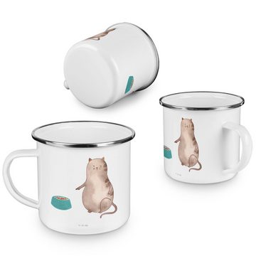 Mr. & Mrs. Panda Becher Katze Fressen - Weiß - Geschenk, Katzensouvenirs, Camping Tasse Metal, Emaille, Liebevolles Design