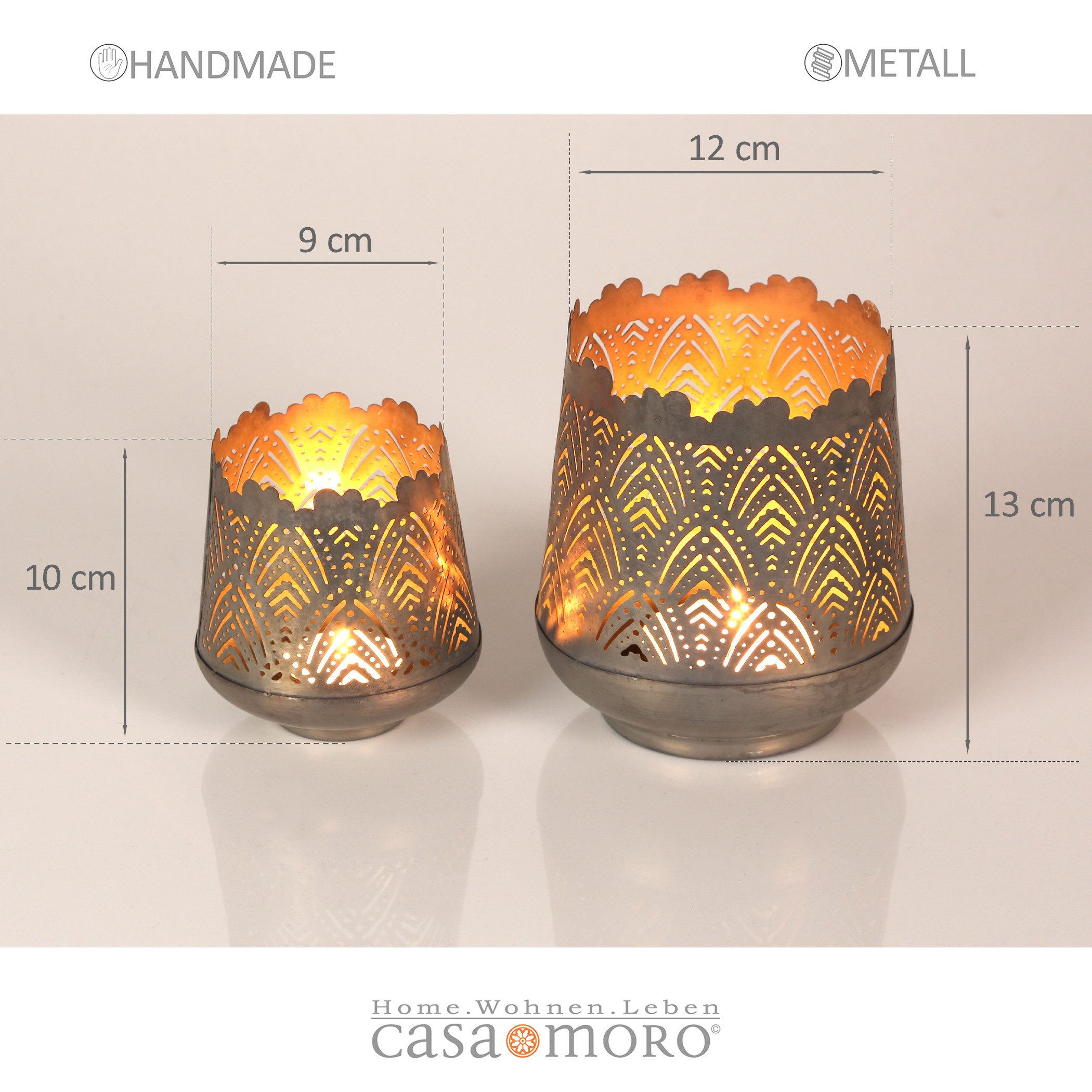Casa Moro Windlicht Teelichthalter Ostern Deko 2er Set Alt-Silber Kerzenleuchter rustikal (einzigartige Wohn Deko Skandi Stil), Muttertag Dekoration Geschenk-Idee Windlichter Set