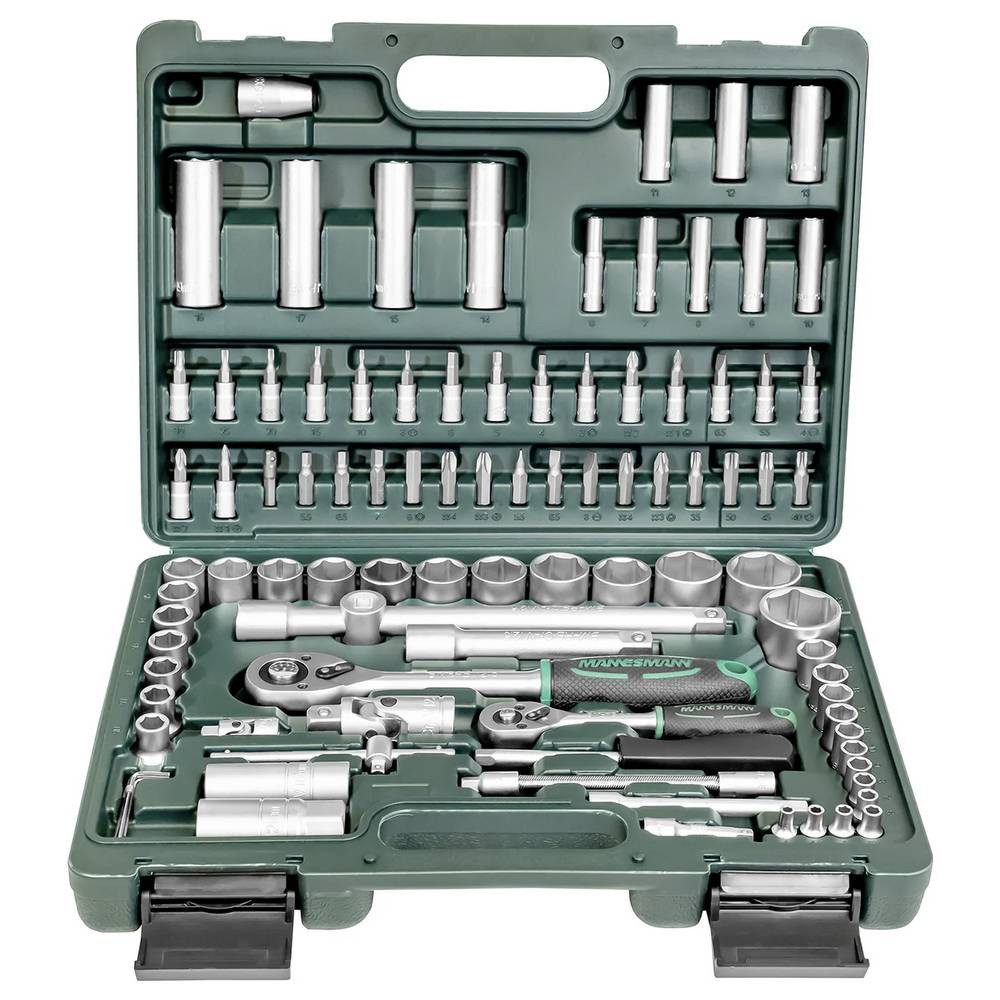 Brüder Mannesmann Werkzeuge Steckschlüssel Steckschlüsselsatz, 1/4″″ und 1/2″ Zoll, 94-teilig M98410