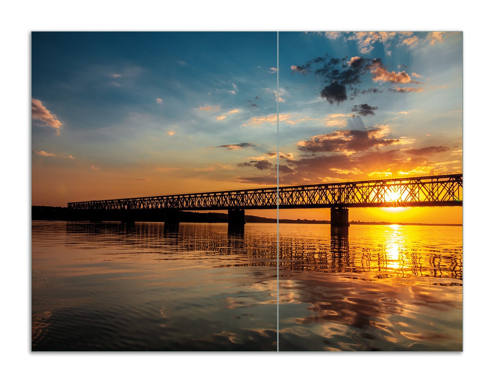 Wallario Herd-Abdeckplatte Brücke bei Sonnenuntergang, ESG-Sicherheitsglas, (Glasplatte, 2 tlg., inkl. 5mm Noppen), verschiedene Größen