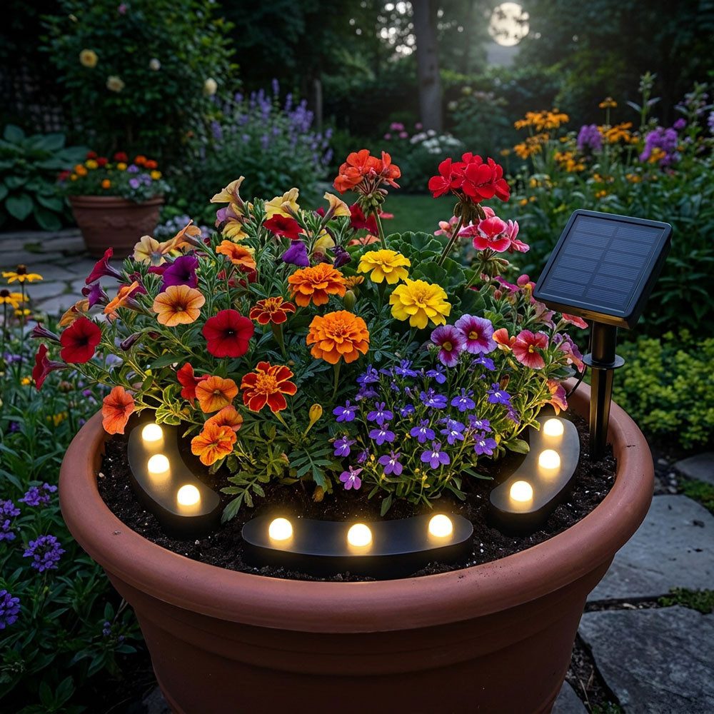 Harms Import LED Solarleuchte, Warmweiß, LED Solar Stecklampe Blumentopfleuchte schwarz IP44 Erdspieß