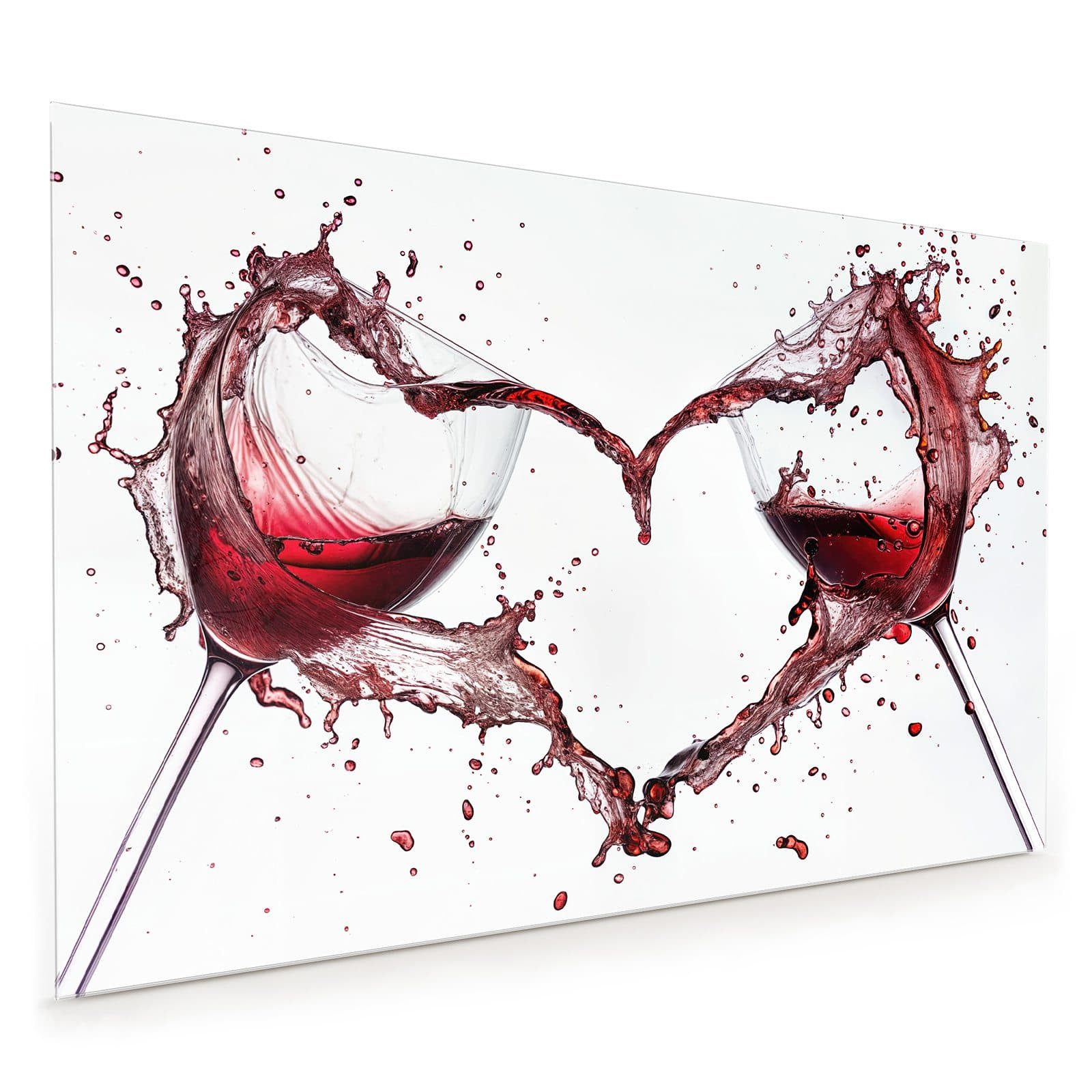 Primedeco Küchenrückwand Spritzschutz, Herdblende aus Glas - Motiv Weingläser Herz