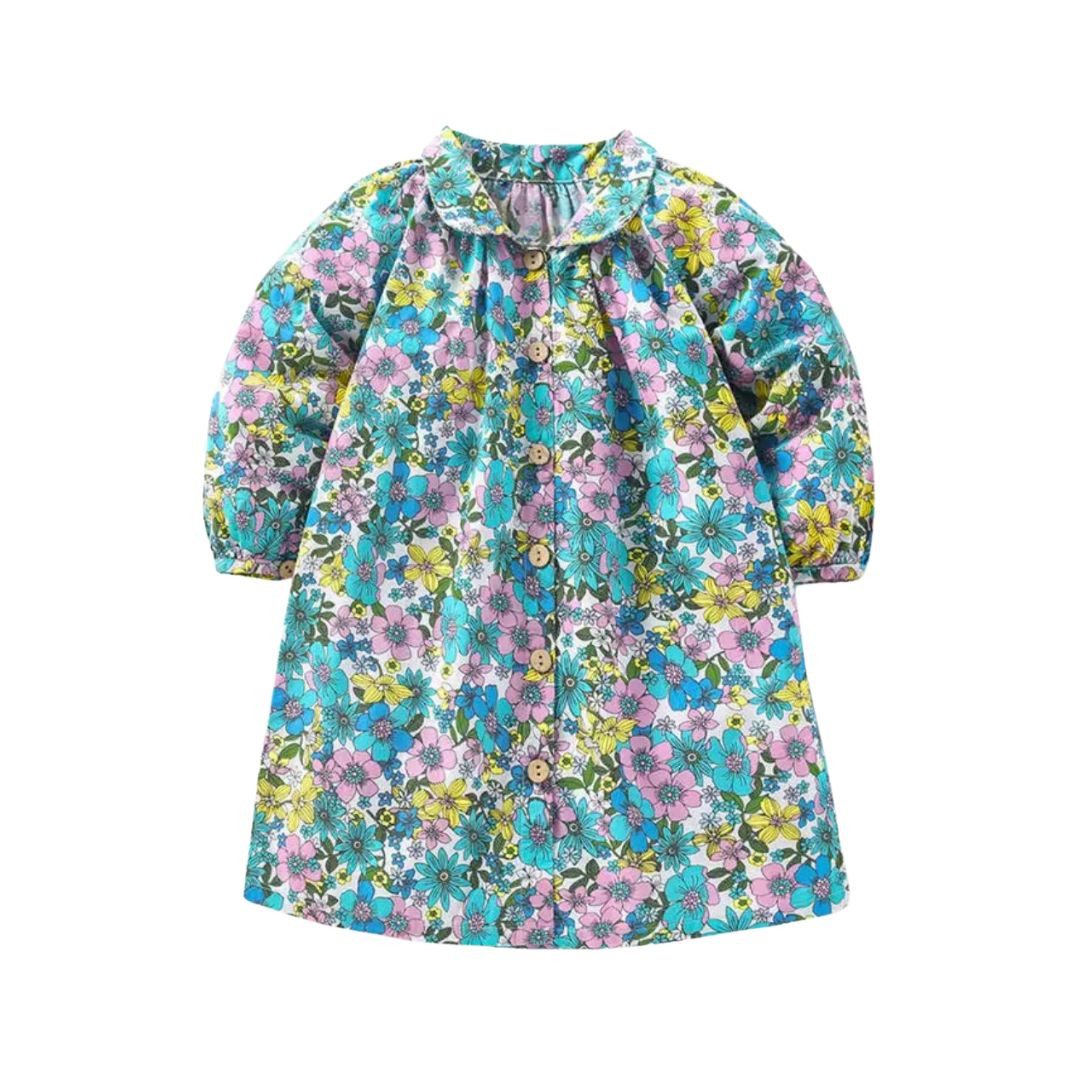 suebidou Midikleid Blumenkleid Blusenkleid für Mädchen Langarm mit Kragen Kragen