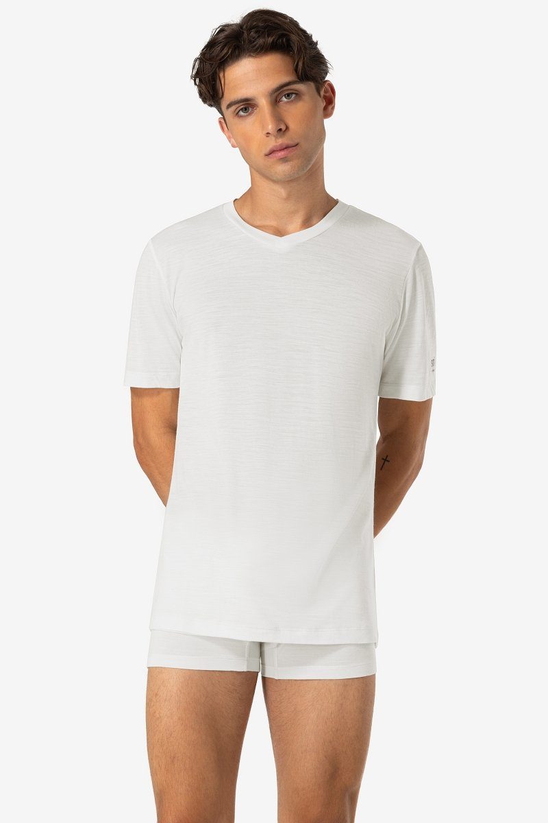 SUPER.NATURAL Langarmshirt Merino T-Shirt M SIERRA140 V NECK funktioneller Merino-Materialmix Fresh White