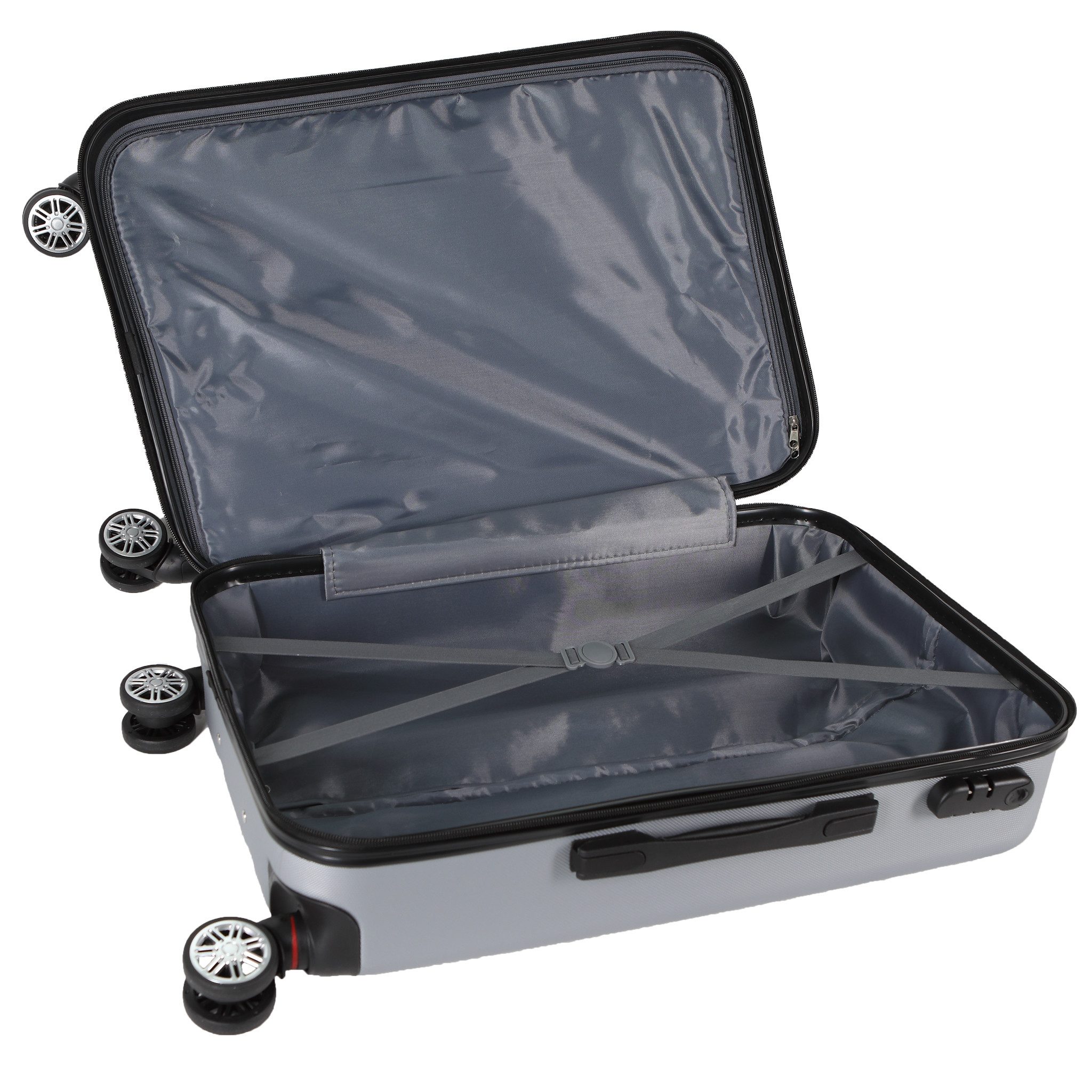 Home4Living Hartschalen-Trolley Koffer Reisekoffer Hartschalenkoffer silber S, M, L, 4 Rollen, Teleskopgriff