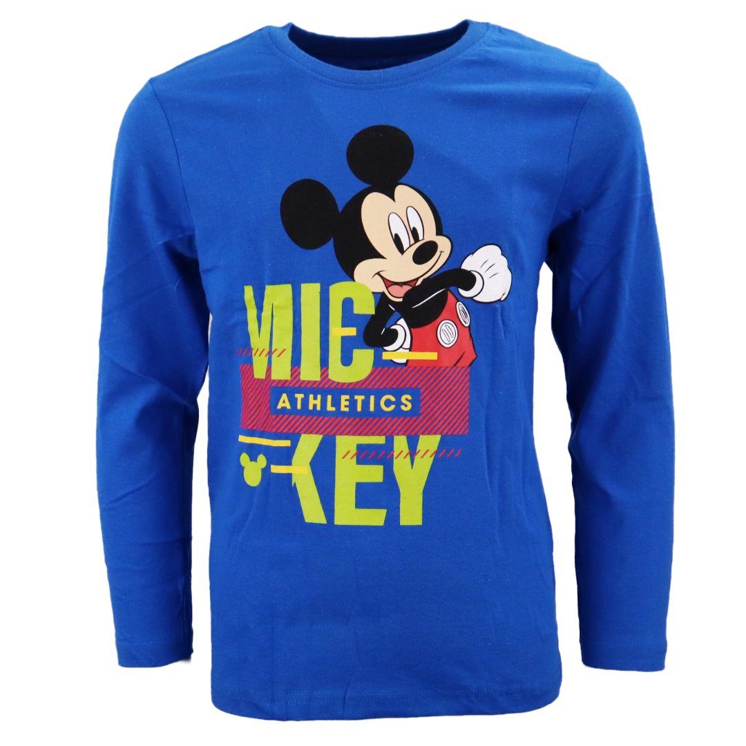 Disney Mickey Mouse Langarmshirt Disney Mickey Maus Kinder langarm T-Shirt  Gr. 98 bis 128, 100% Baumwolle