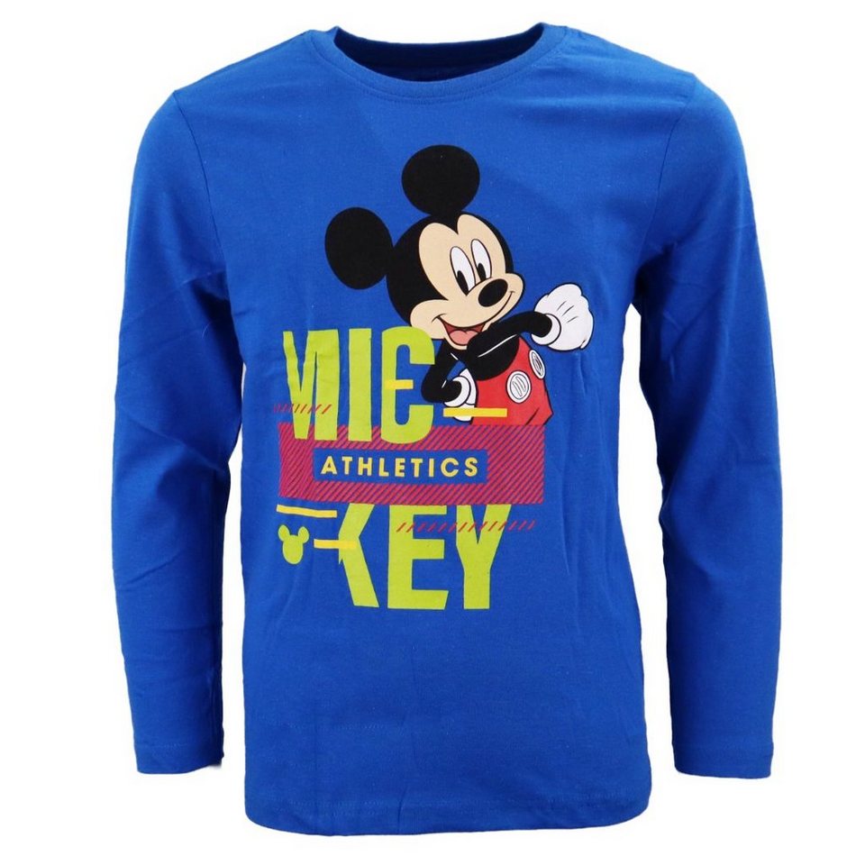 Disney Mickey Mouse Langarmshirt Disney Mickey Maus Kinder langarm T-Shirt  Gr. 98 bis 128, 100% Baumwolle