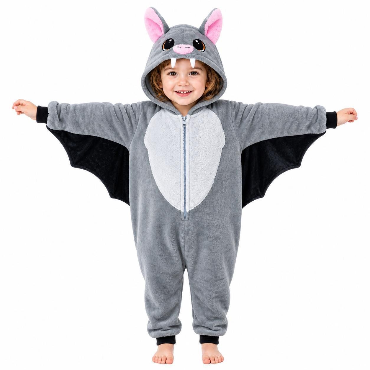 Corimori Jumpsuit Flauschiges Fledermaus-Kostüm für Kinder, Halloween Fasching Kostüm (2-tlg) Jumpsuit, Pyjama, Fasching, Kigurumi, Tierkostüme, Fledermaus "Vivi"