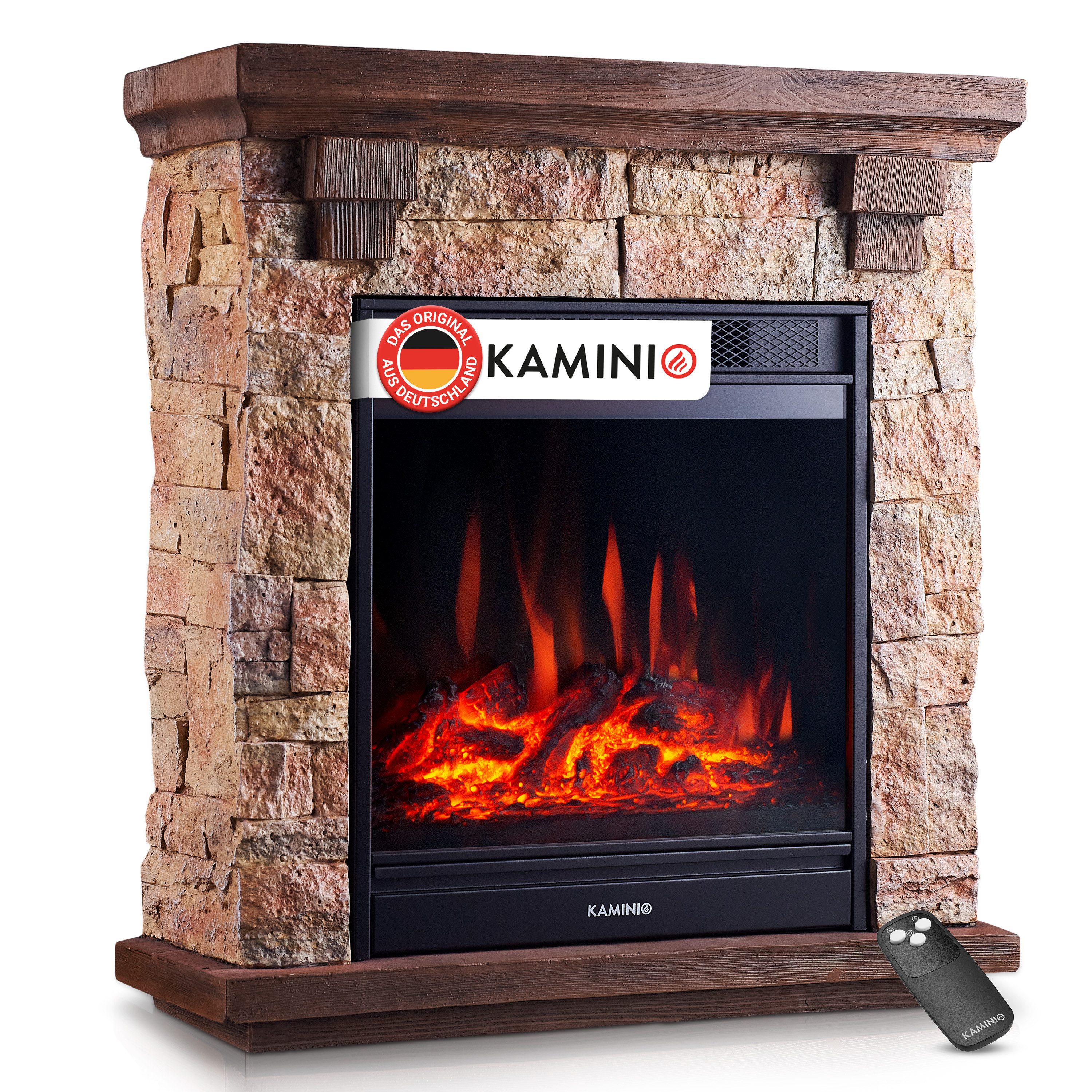 KAMINIO Elektrokamin JUAN, Elektrischer Kamin mit 3D-Flammeneffekt, Heizung 1800W