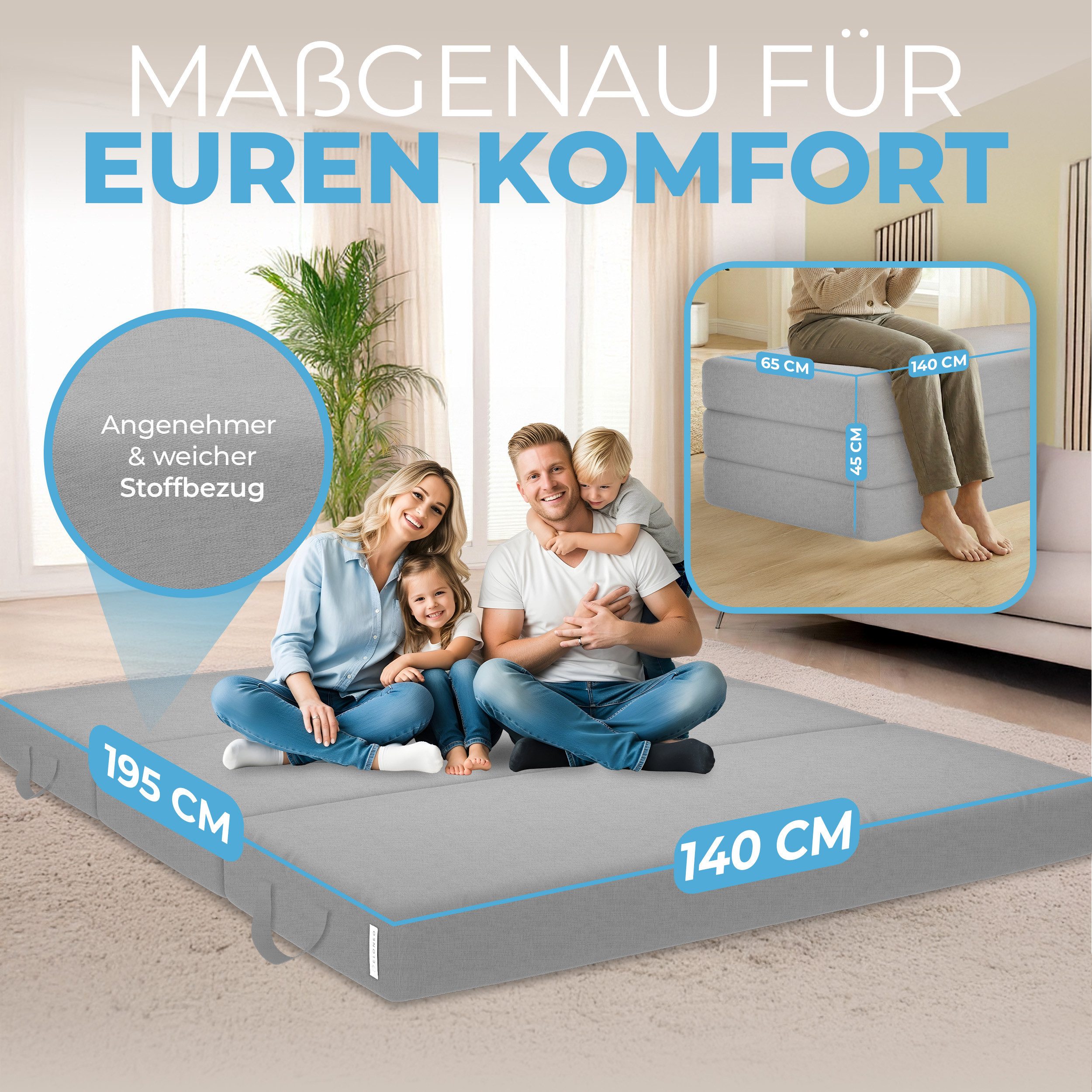 Klappmatratze 3-teilig, Gästematratze mit extra dickem Schaumstoff, ELONEO, günstig online kaufen