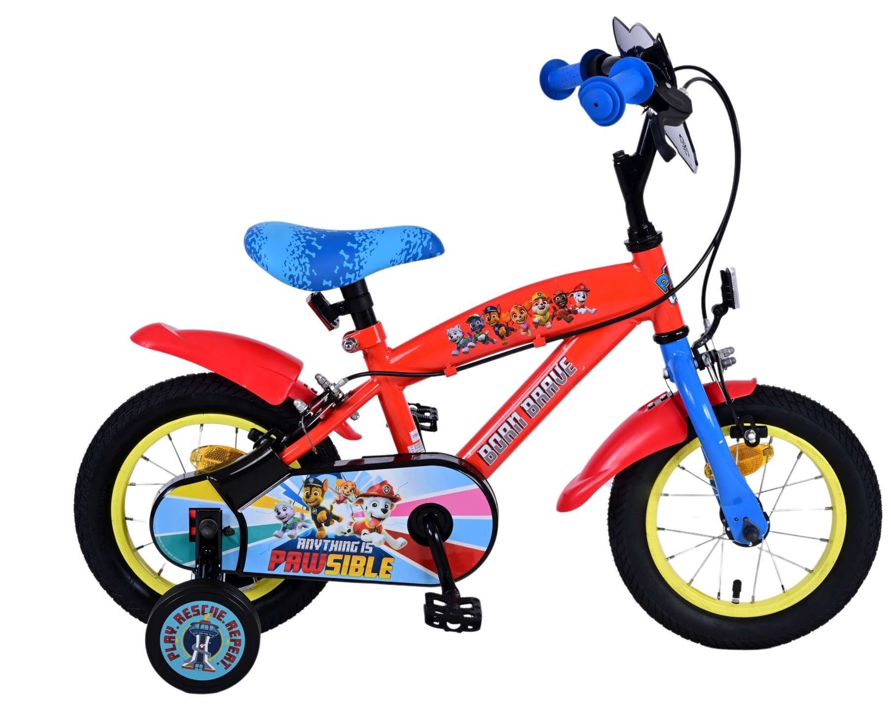 Volare Kinderfahrrad Paw Patrol - Jungen - 14 Zoll - Blau - Zwei Handbremsen, Stützräder, Luftbereifung, einstellbare Lenkerhöhe