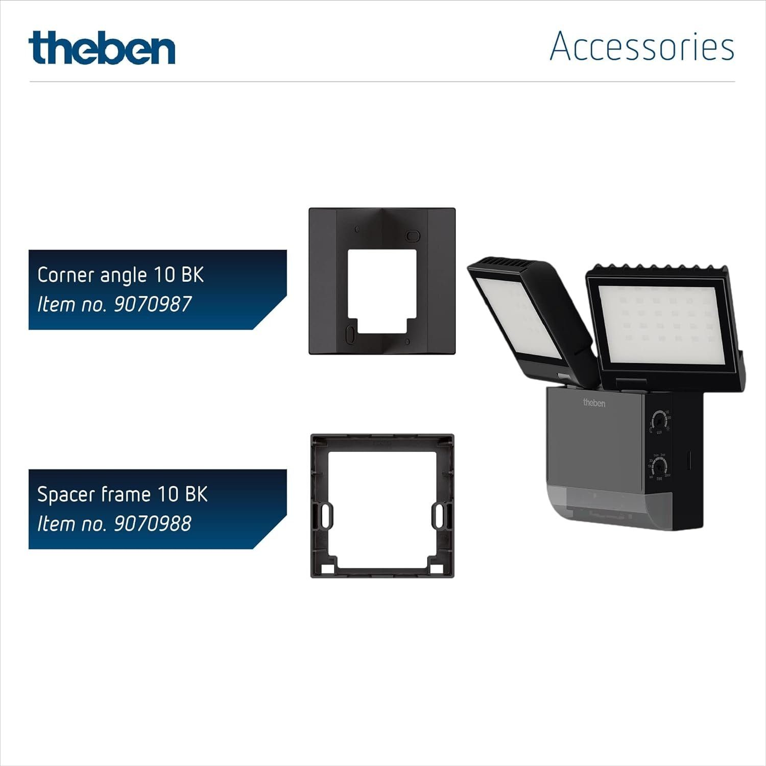 theben LED Wandstrahler LED-Wandleuchte theLeda S17-100 BK 1020803, horizontal um ± 20/45° drehbar / 70° nach unten schwenkbar, 180° Erfassung, 10 m Reichweite, LED fest eingebaut, neutralweiß, außen, integrierter Bewegungsmelder, 17 W, schwarz
