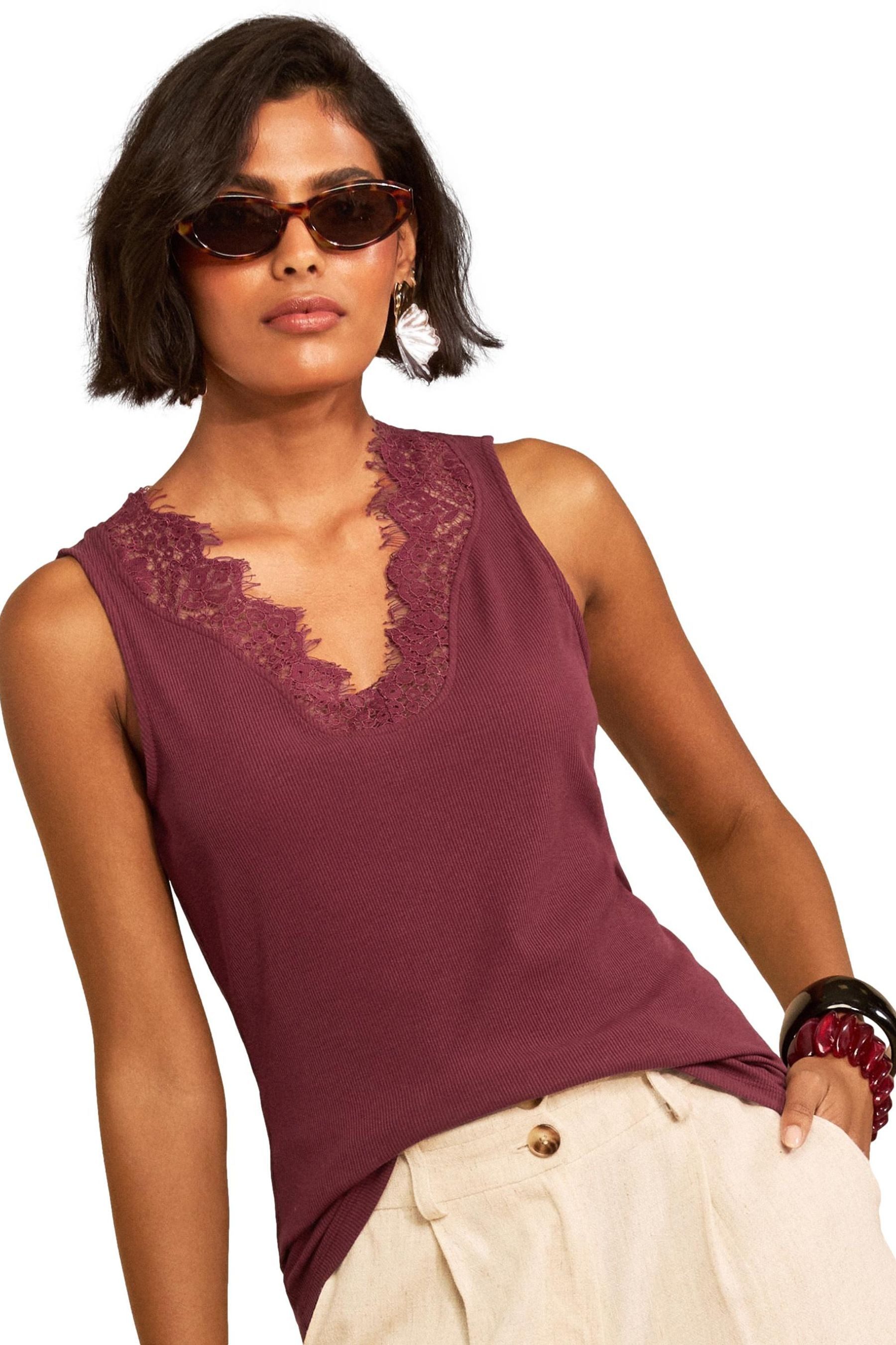 Love & Roses Trägertop Love & Roses geripptes Jersey-Trägertop mit Spitze (1-tlg)