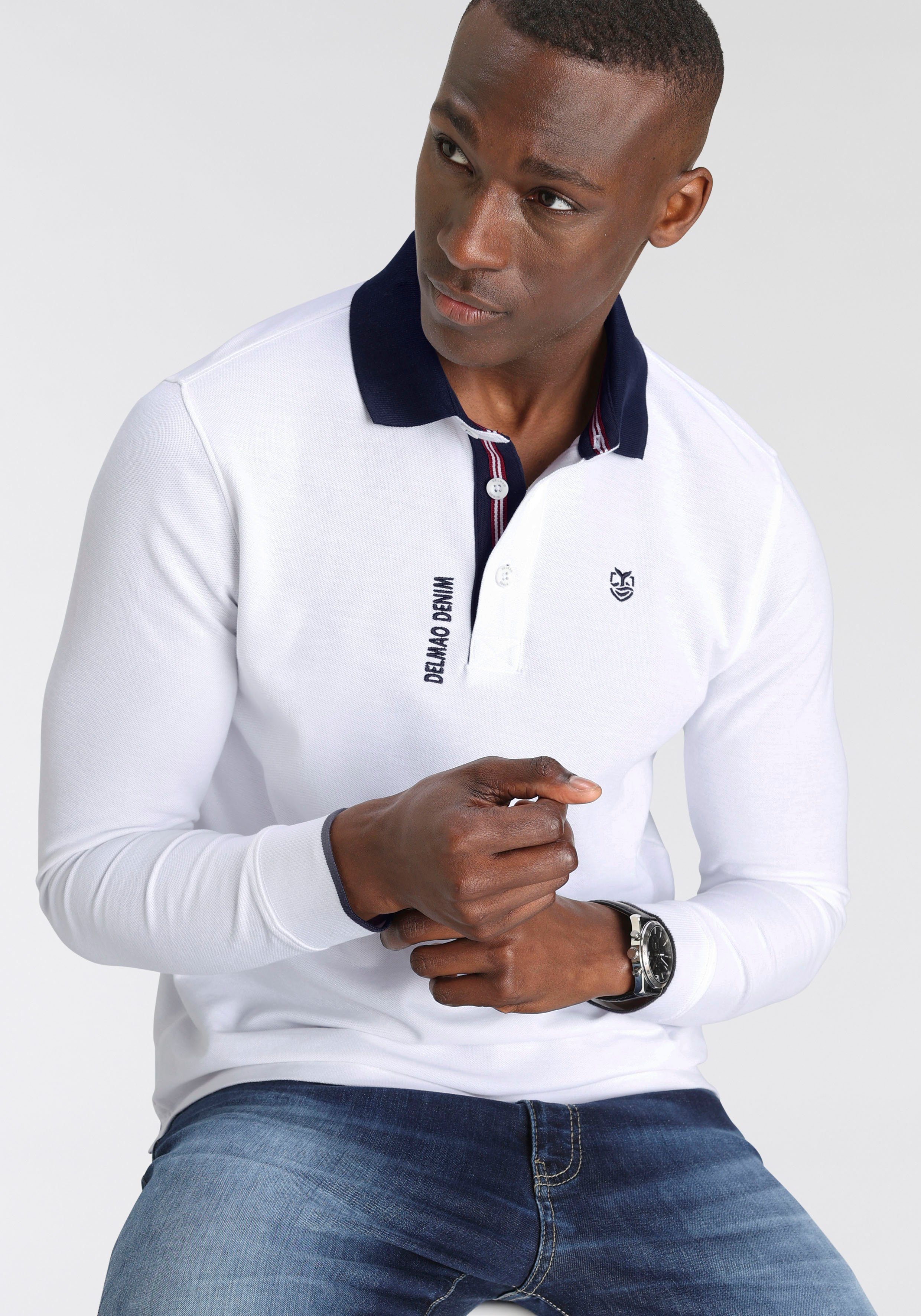 DELMAO Langarm-Poloshirt Langarm, aus atmungsaktivem Piqué-Stoff, Polokragen