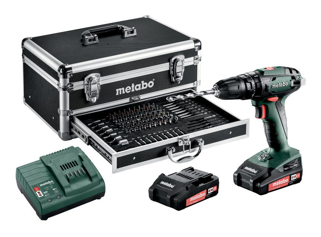 + 18 x Ah Akku-Schlagbohrschrauber Werkstatt V, 2 Li-Ion im 18, SB Alu-Transportkoffer 2 metabo Mobile Set