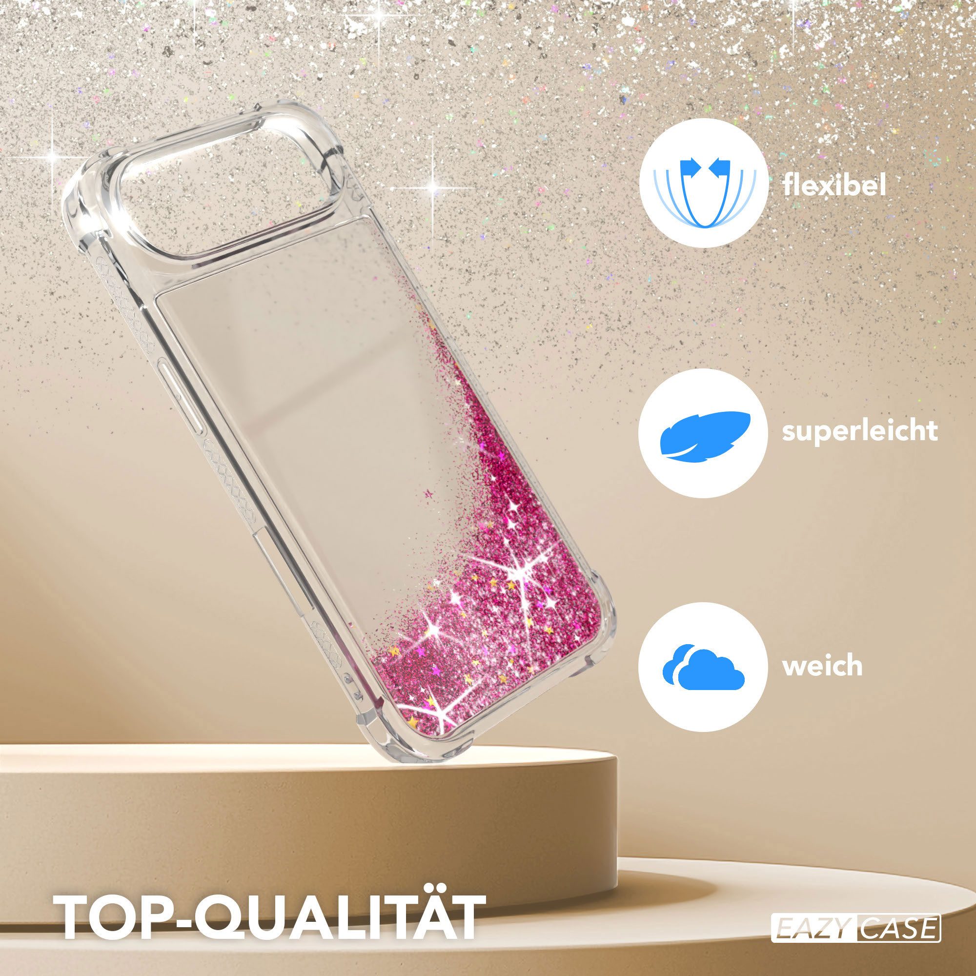EAZY CASE Handyhülle Liquid Glittery Case für Apple iPhone 17 Air 6,5 Zoll, Glitzerhülle Shiny Slimcover stoßfest Durchsichtig Bumper Case Pink