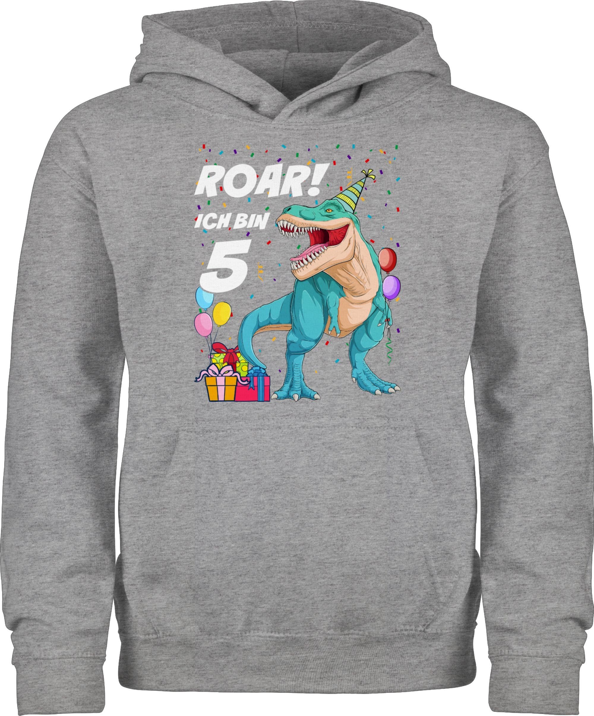 Shirtracer Hoodie Ich bin 5 T-Rex Jahre Grau 2 Geburtstag 5. meliert Dinosaurier Dino 