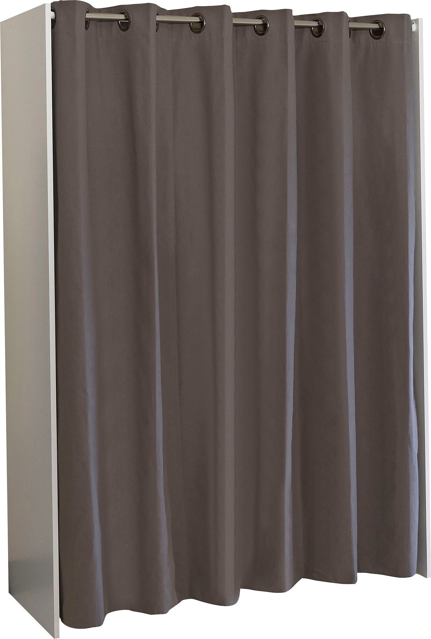 Kleiderschrank, Tom weiß/taupe cm und Kleiderschrank Fächer, TemaHome 181 ausziehbarer viele Höhe Vorhang