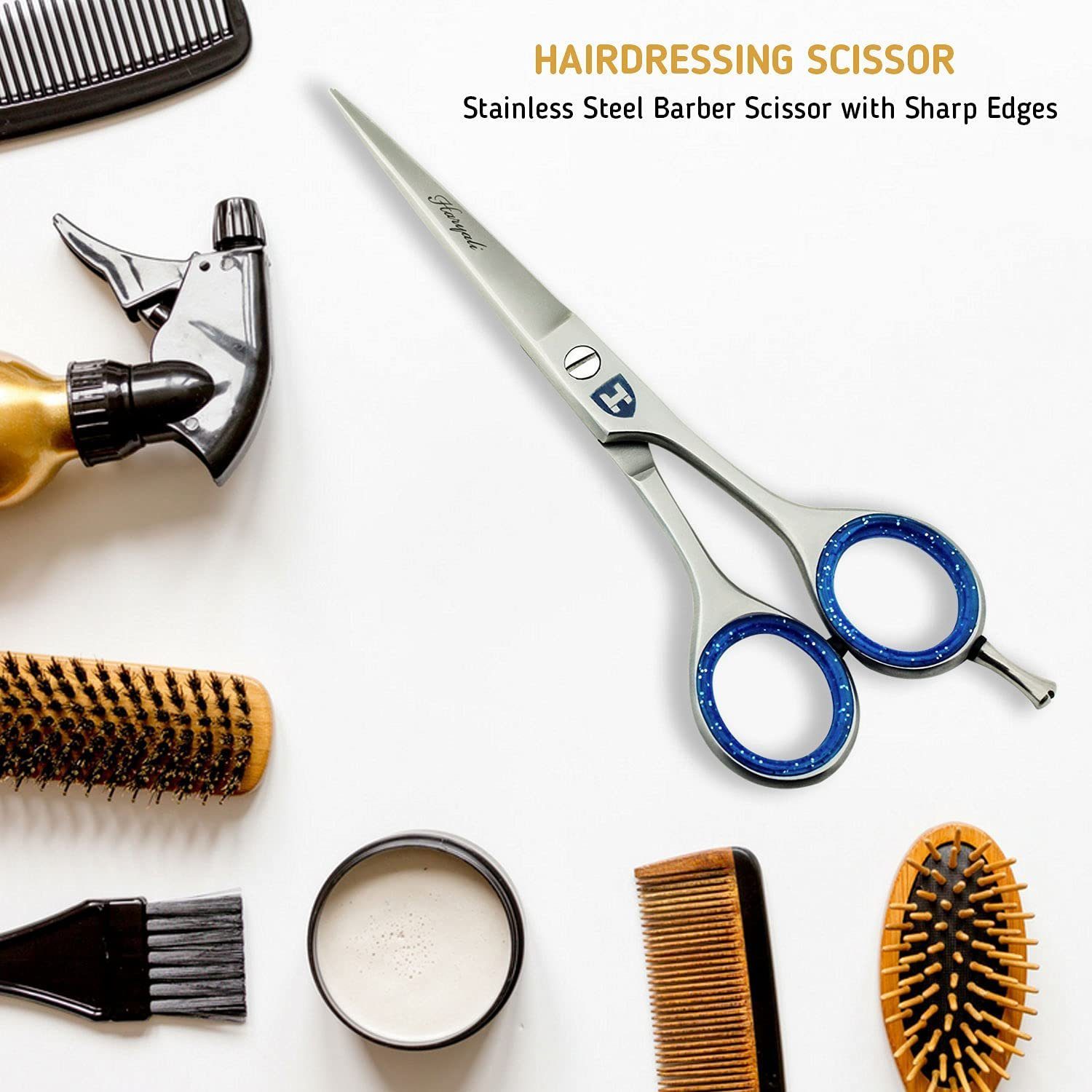 Haryali London Haarschere Friseurscheren-Set Professional Barber Super Cut 6 Zoll + Silikonring, (1-tlg), abnehmbare Fingerauflage + inklusive Lederbezug