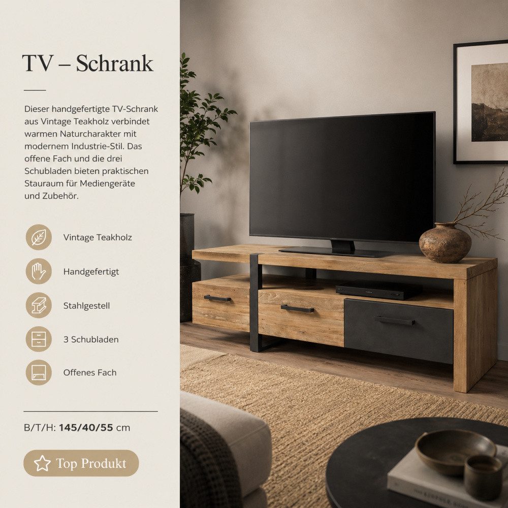 Wohnpalast TV-Board Lucca TV-Schrank 145 cm Teakholz