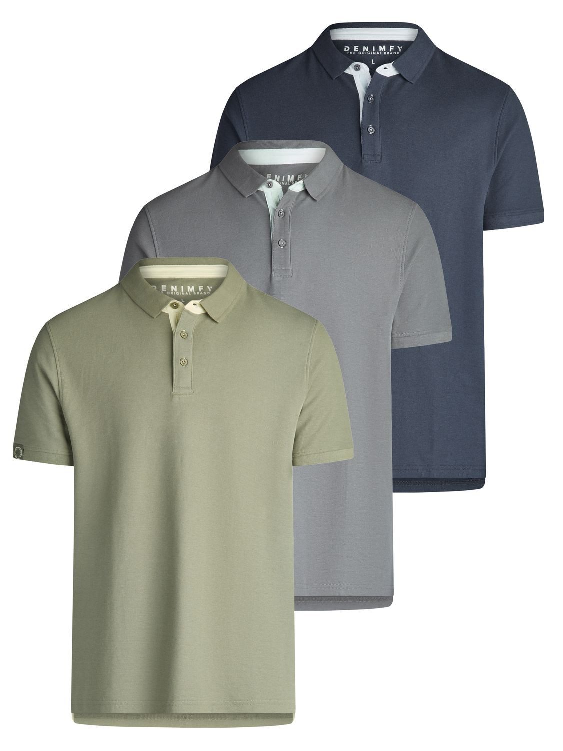 DENIMFY Poloshirt Herren Polohemd DFRay 3er Pack Regular Fit (Vorteilspack, 3-tlg) Basic Sommer Shirt aus 100% Baumwolle