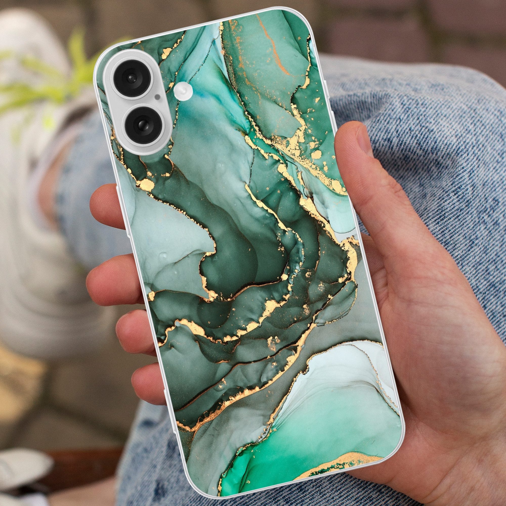 MuchoWow Handyhülle für Apple iPhone 16 Plus Gold - Marmor - Grün - Luxus - Marmoroptik -, Smartphone-Bumper, Print, Handy Schutzhülle Dünn