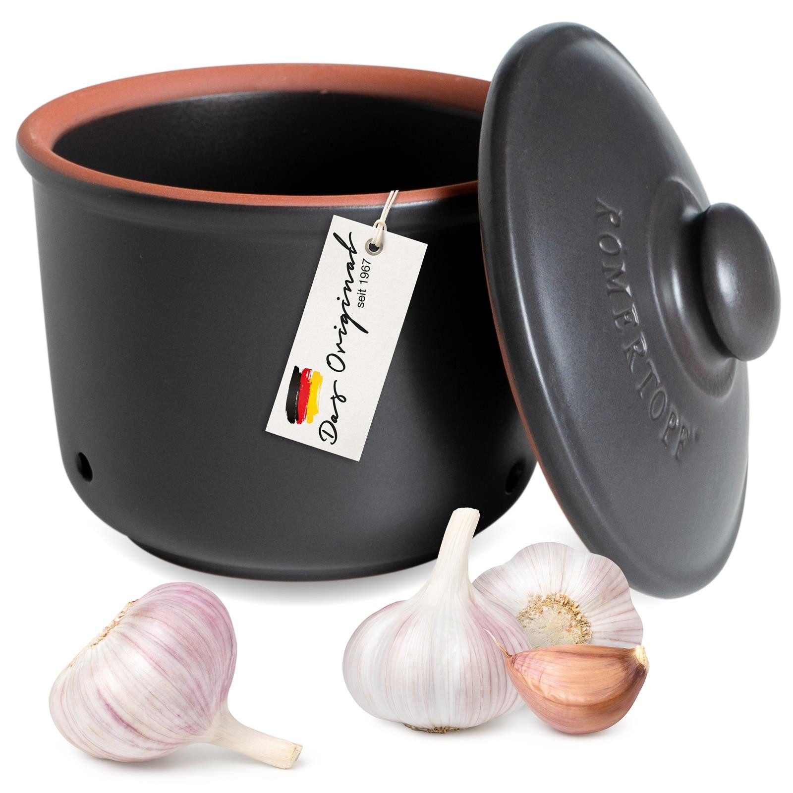 RÖMERTOPF Vorratsdose Frische-Topf MINI Knoblauch Aufbewahrung 0,6 Liter, Keramik, (Set), aus Naturton