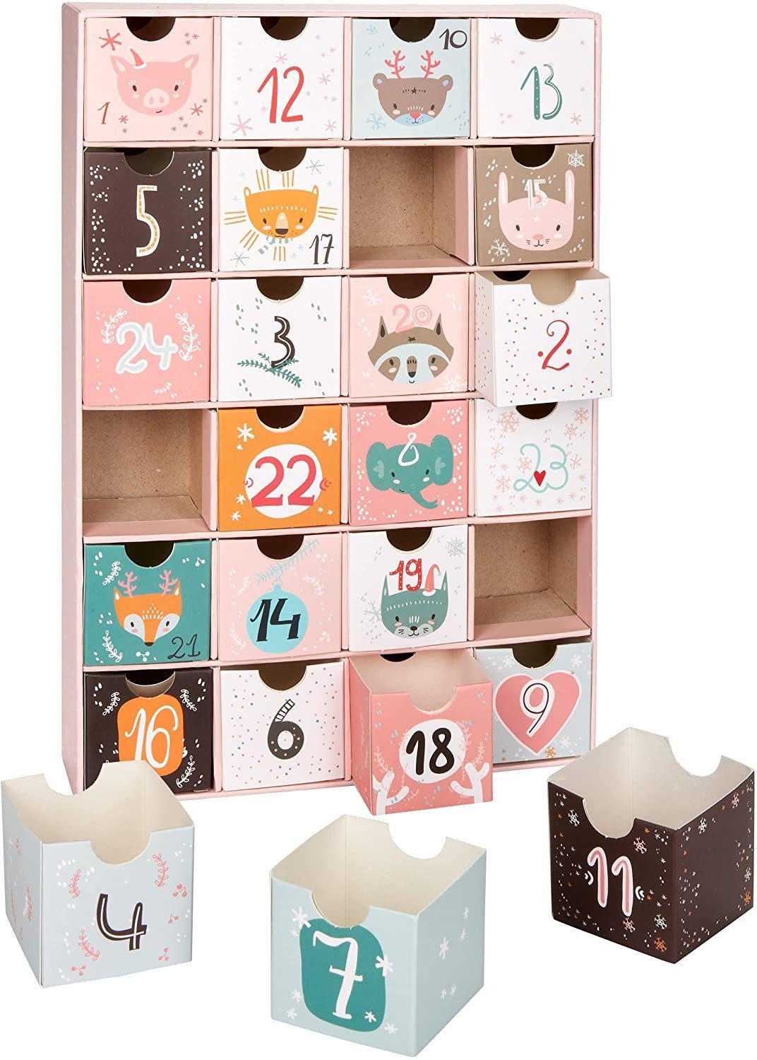 BRUBAKER befüllbarer Adventskalender Adventskalender zum Befüllen - Rosa Weihnachten (Kalender, 1-tlg), DIY Weihnachtskalender - 32,5 cm groß aus Pappe
