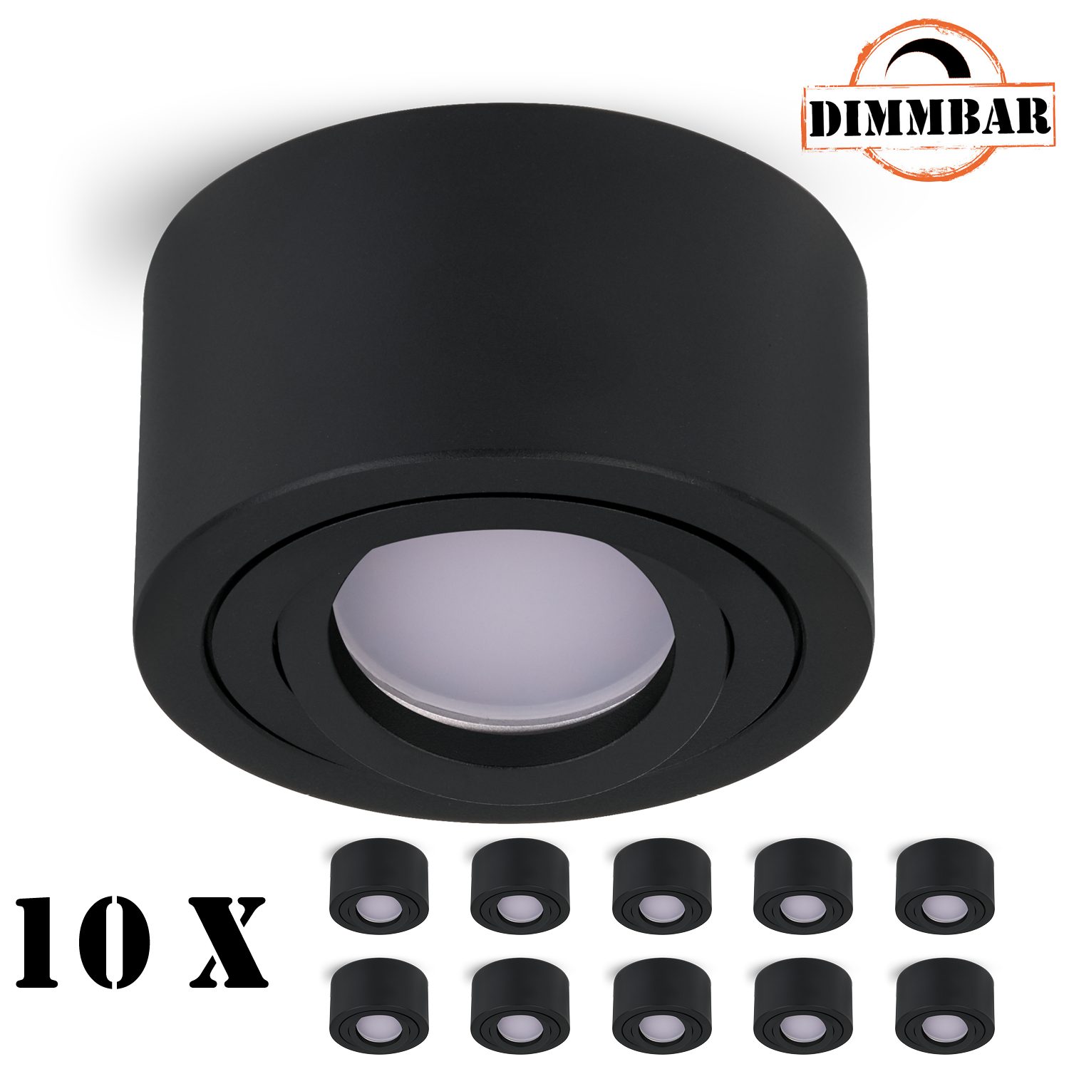 LEDANDO LED Aufbaustrahler 10er LED Aufbaustrahler Set EXTRA FLACH (50mm) Schwarz mit LED Markenl | Aufbaustrahler