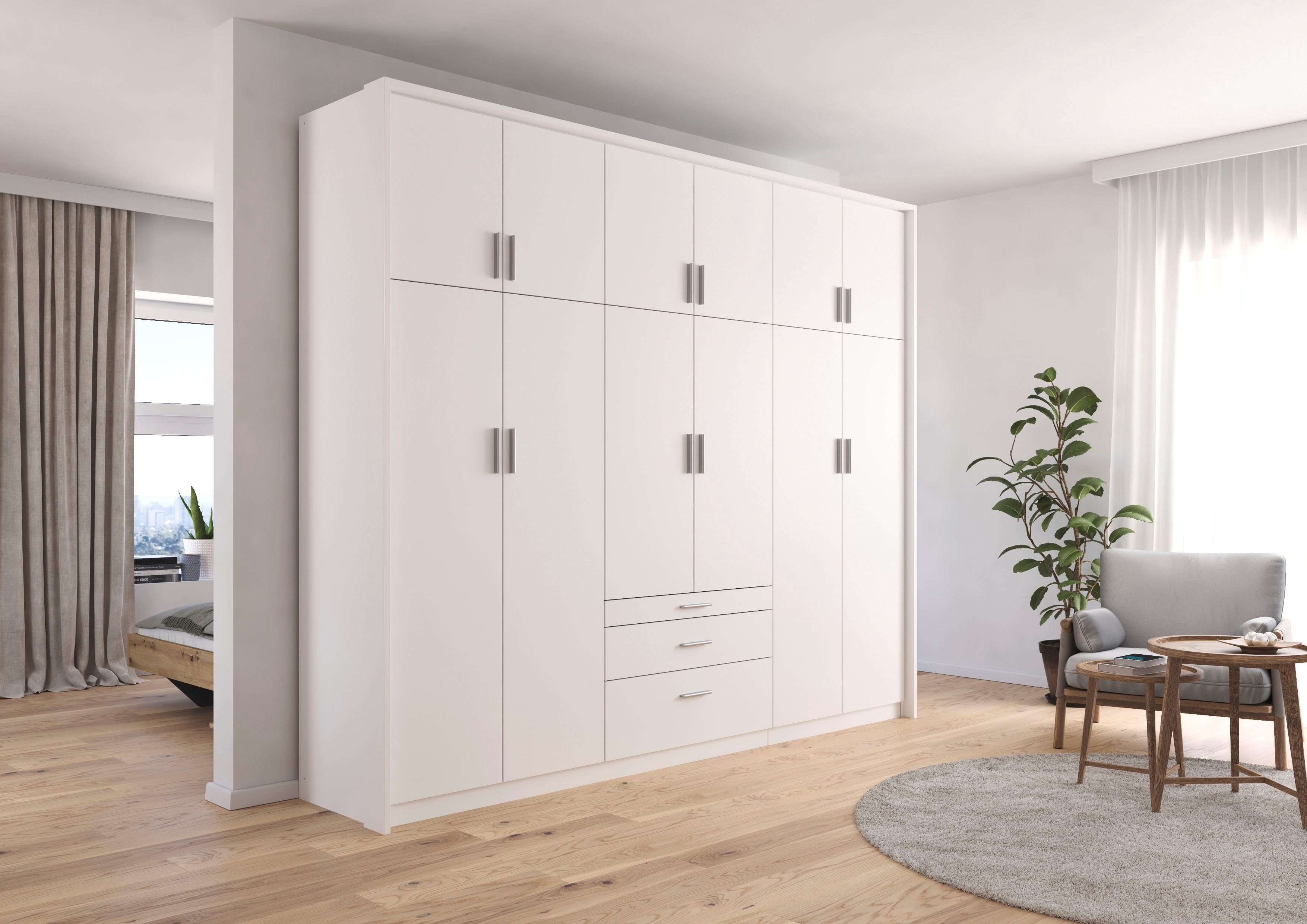 rauch Kleiderschrank Schrank Drehtürenschrank Garderobe Ankleide Schlafzimmer HILDESHEIM (Breiten: 185/275 cm, Höhe 231 cm) oberste Schublade mit praktischer Facheinteilung MADE IN GERMANY