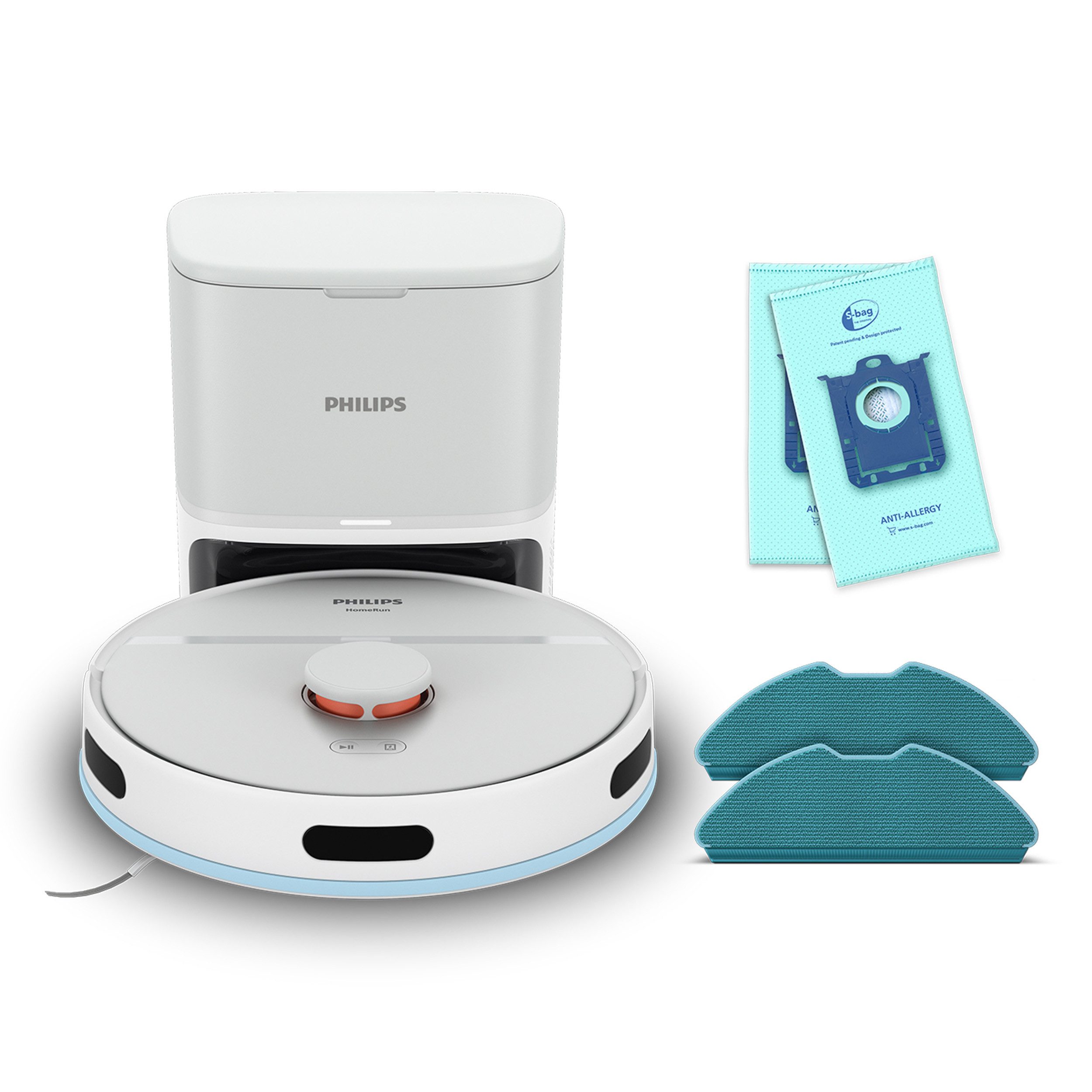 Philips Saugroboter mit Wischfunktion XU2100/25 2000 Series 2. Gen, mit 6.000pa Saugkraft, 33,12 W, mit Beutel, LDS-Radarnavigationssystem, HomeRun App, inkl. Entleerungsstation