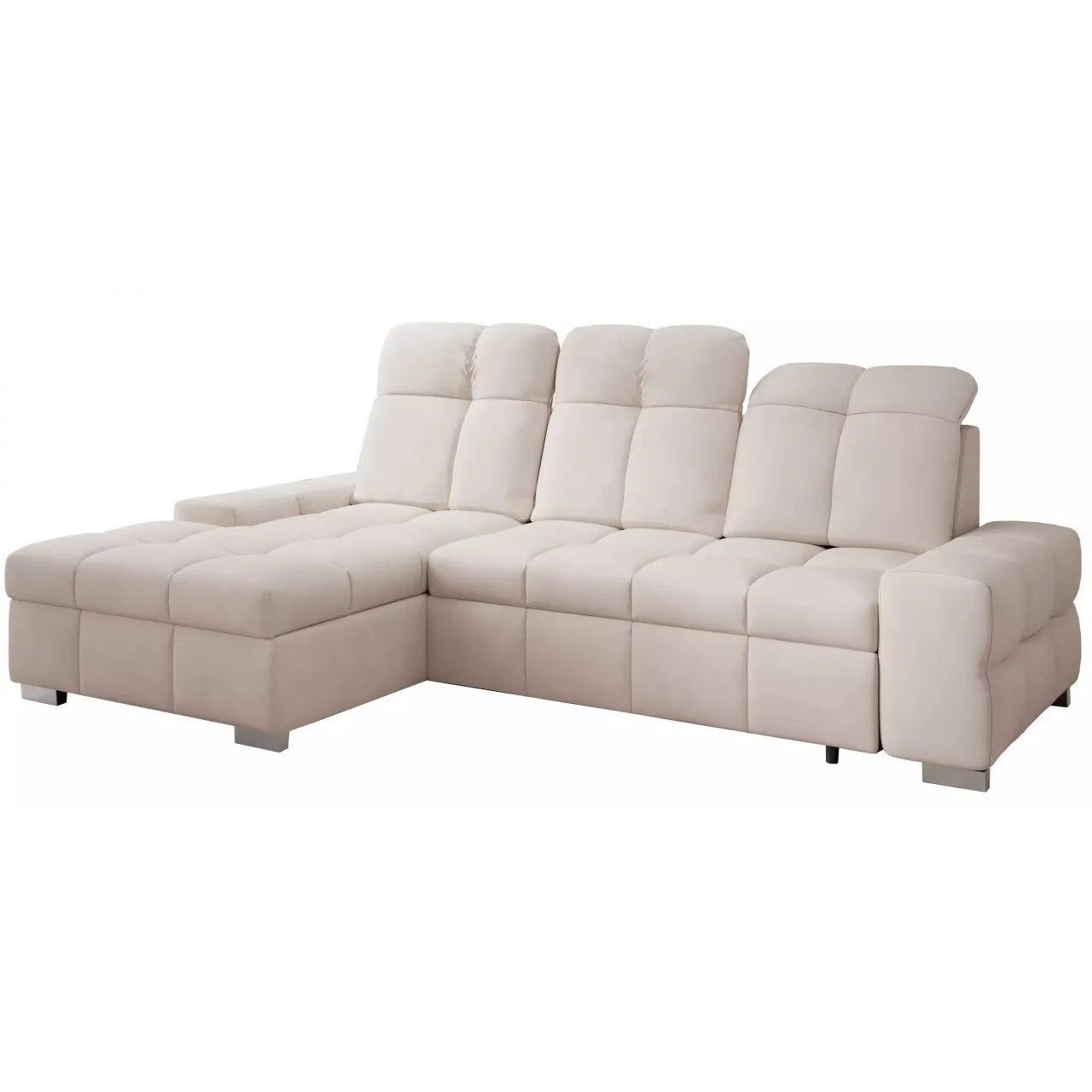 Muffo Ecksofa PRESTIGE S, ELEGANTE STEPPUNG, VERSTELLBARE KOPFSTÜTZEN, Mit Schlaffunktion, mit Bettzeugfach