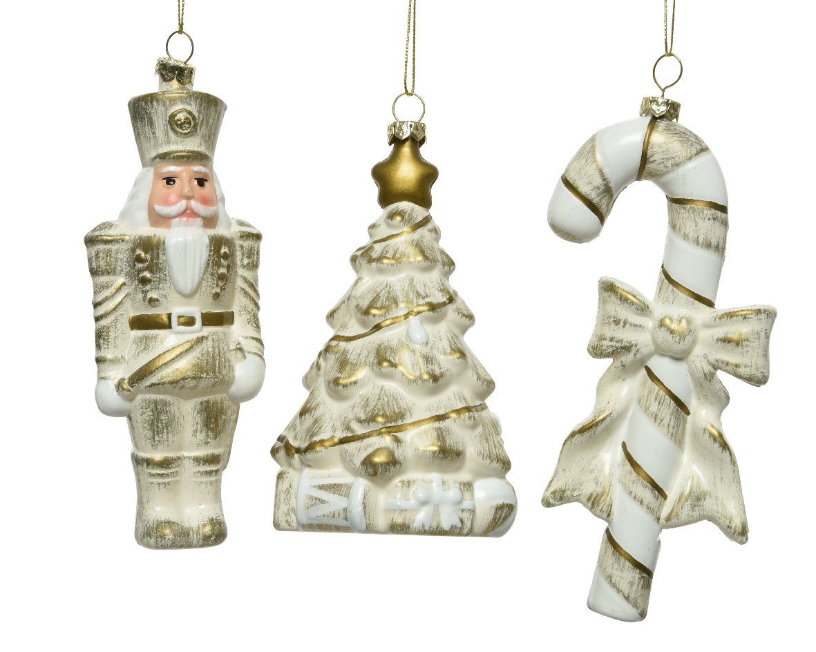 Christbaumschmuck, decorations Decoris weiß 11cm Set Weihnachtsfiguren gold season / Kunststoff Christbaumschmuck