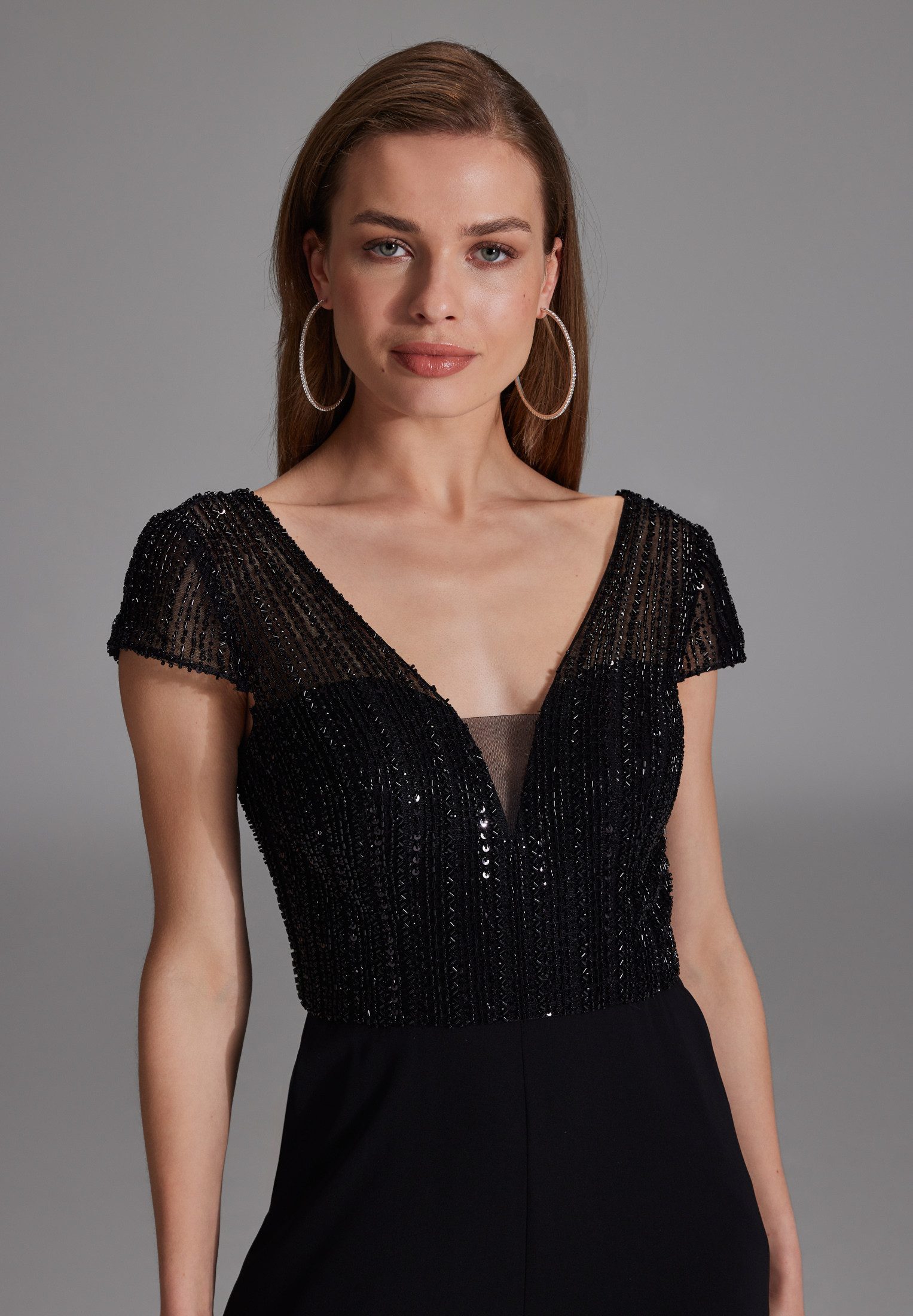 Hey Kyla Jumpsuit - Jumpsuit mit Stickerei und kleinem Ärmelansatz Oberteil in figurbetonter Passform