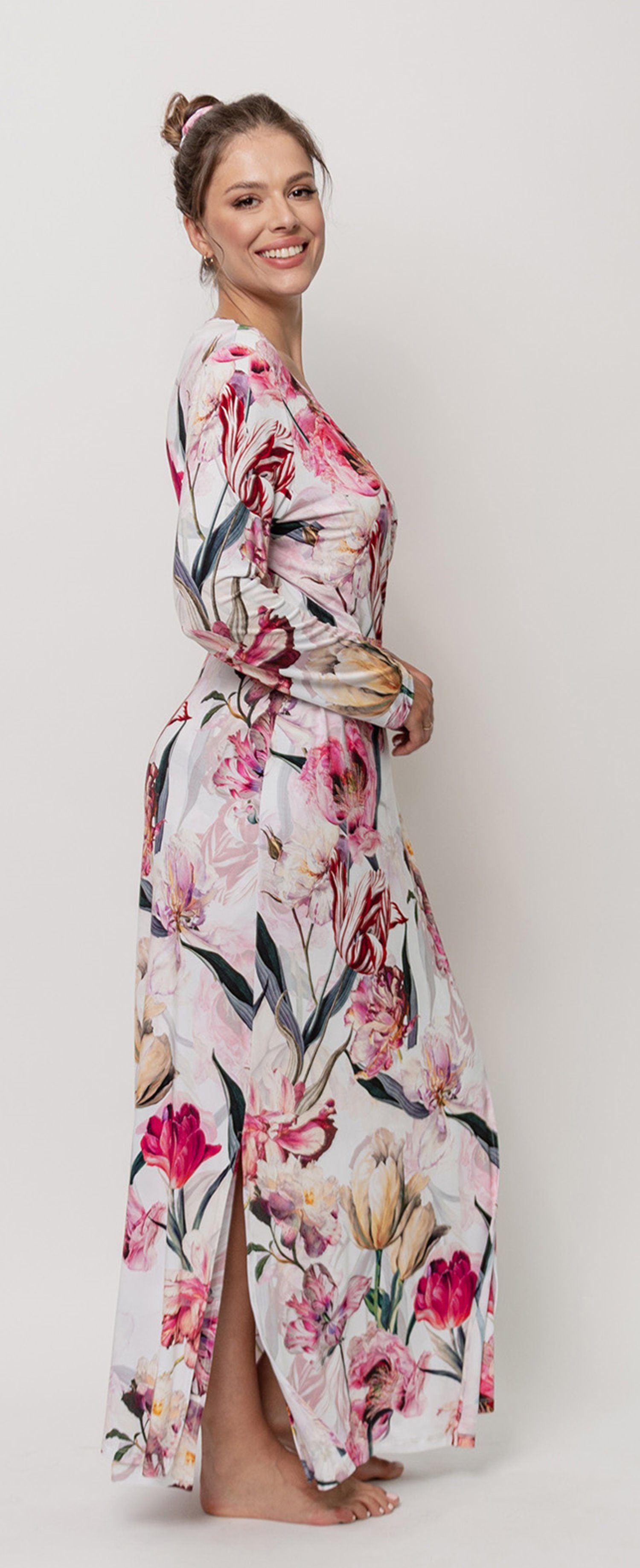 OH!ZUZA Morgenmantel Langer Damen Kimono extravagant, lang, Viskosemischung, Kimono-Kragen, Gürtel, feminin und elegant