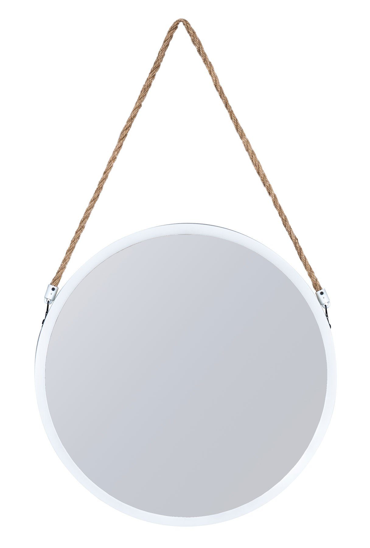 Levandeo® Wandspiegel, Spiegel 40cm Rund Weiß Metall Jute Wandspiegel Flurspiegel Wanddeko