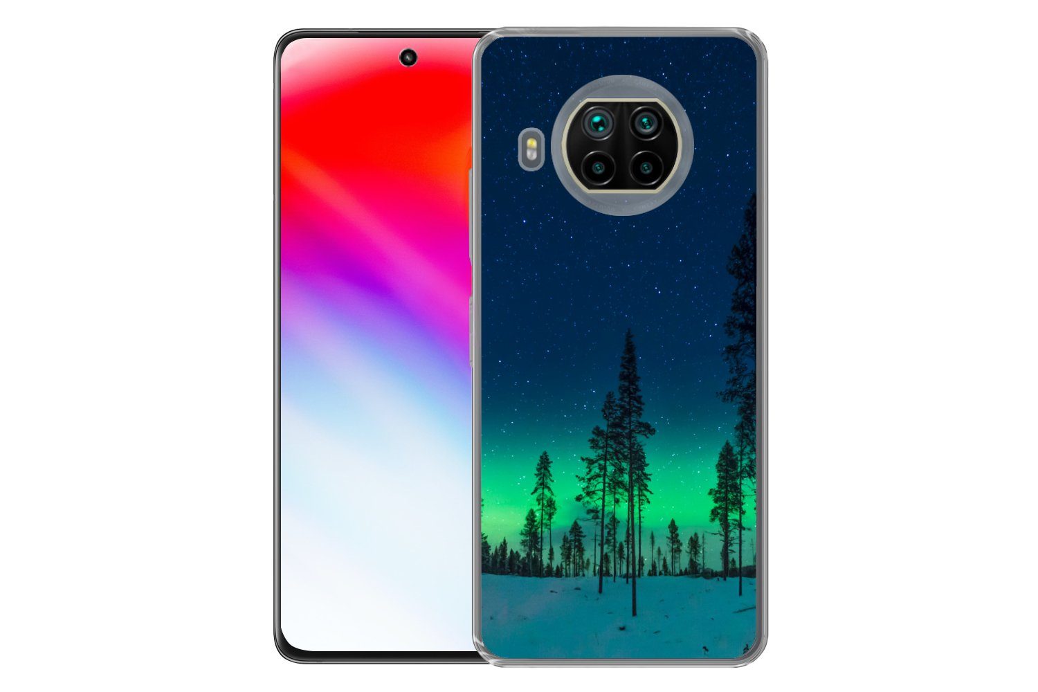 MuchoWow Handyhülle für Xiaomi Mi 10T Lite 5G Nordlicht - Schnee - Bäume - Natur - Grün, Phone Case, Silikon, Schutzhülle Dünn