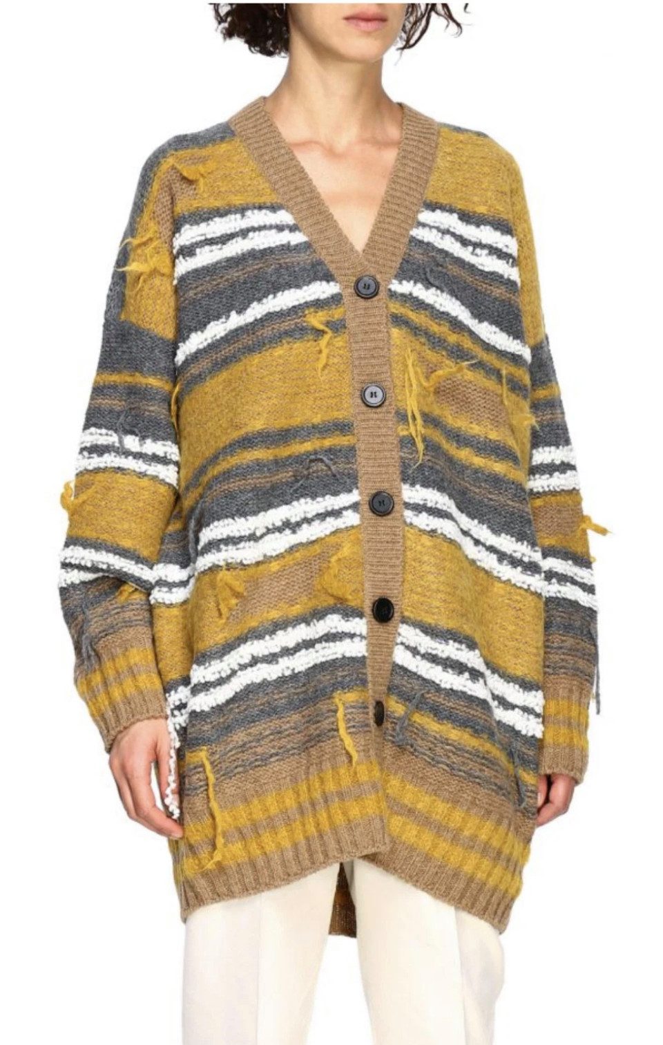 Missoni Umstandscardigan Oversized Distressed Strickjacke Cardigan V-Ausschnitt Unisex Drop-Shoulder, Rippbündchen, Distressed-Elemente