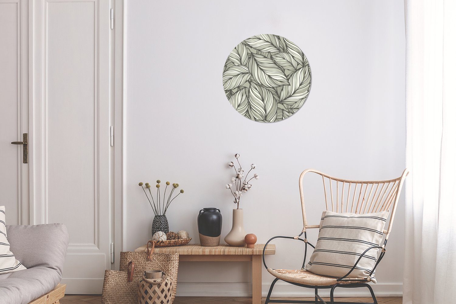 Wandbild, Wohnzimmer, Blätter, cm Gemälde (1 30x30 - Muster Forex, Rundes Kreis St), MuchoWow Wanddekoration - Natur