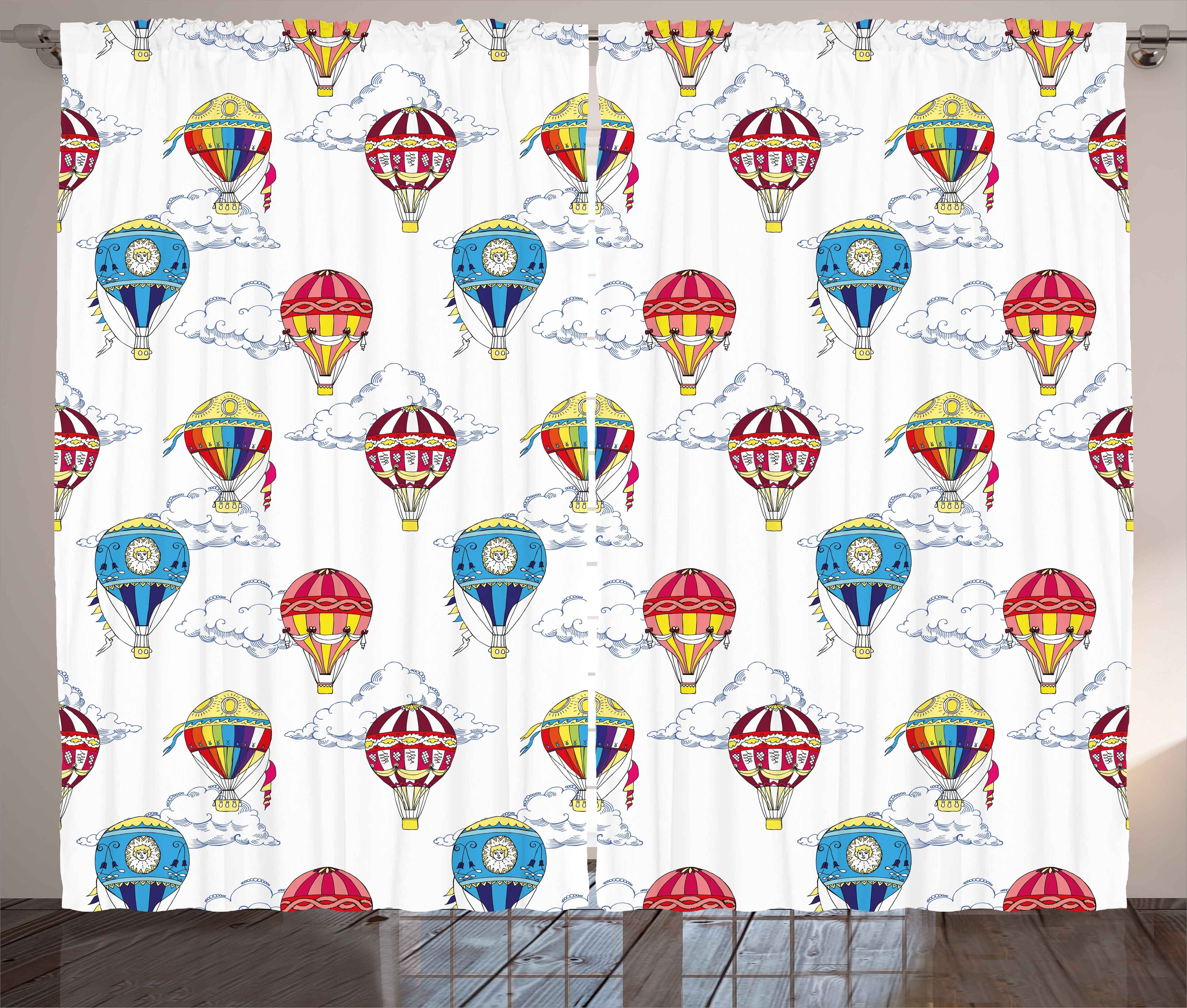 Wolken mit Schlafzimmer Jahrgang Schlaufen Kräuselband Gardine Abakuhaus, Heißluftballons Vorhang und Haken,