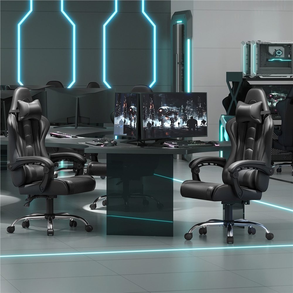 Yaheetech Gaming-Stuhl mit Kopfstütze & Massagefunktion & Verstellbarer Rückenlehne PC-Stuhl, Drehstuhl Schreibtischstuhl Computerstuhl