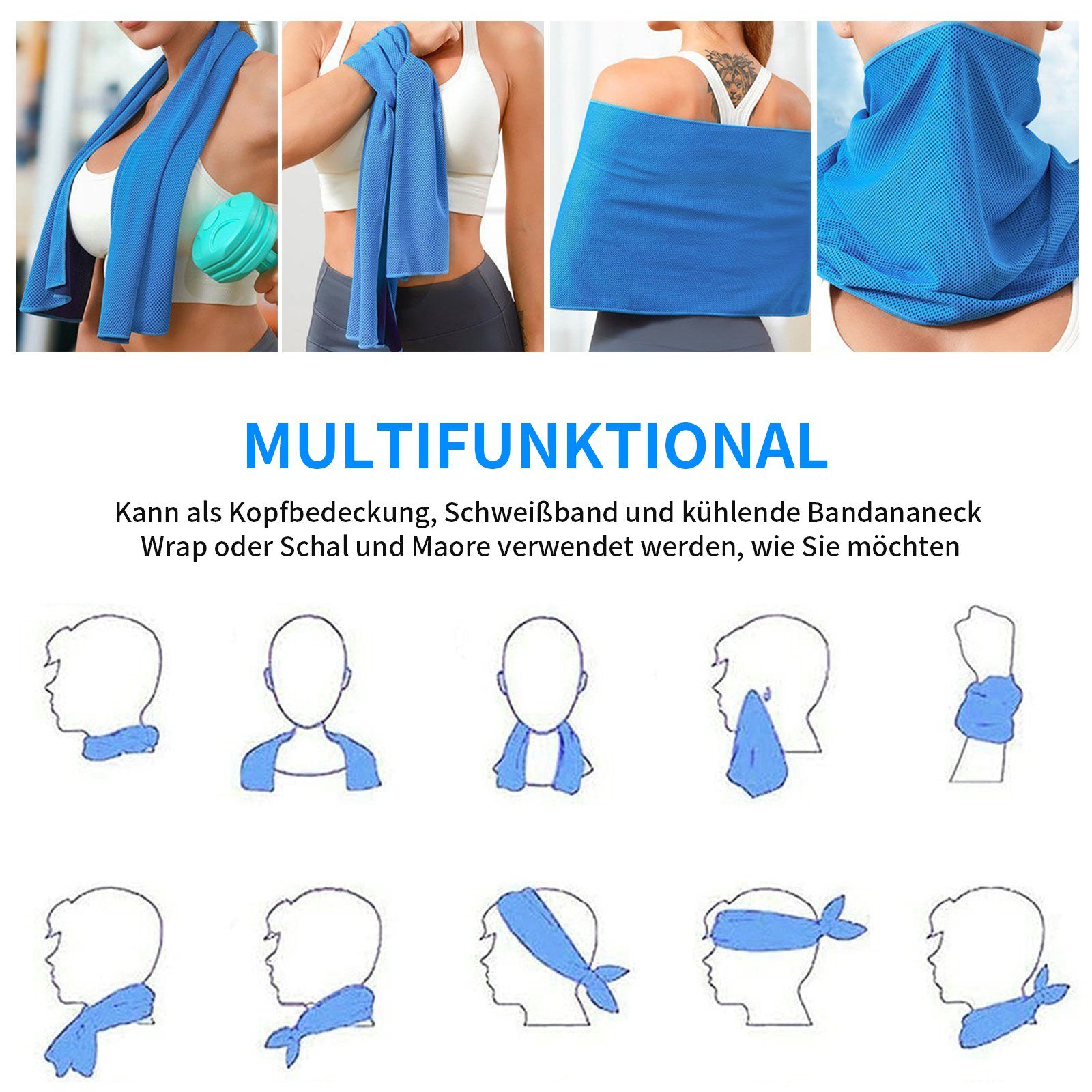 (6-St), Sporthandtuch Orange TWSOUL + Rosenrot trocknendes + Kühlendes Grün Hellblau Sport-Eishandtuch, Hellgrau + + Schnell Handtuch, leuchtendes + Blau