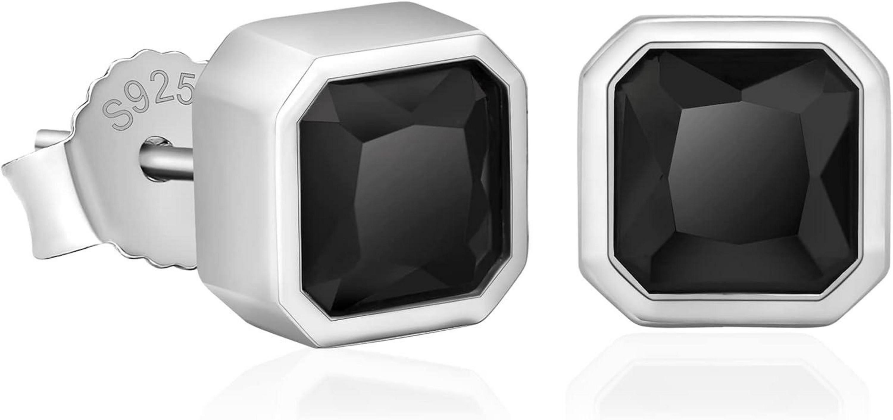 LuxusKollektion Ohrring und Ketten Set Schwarze Onyx Ohrringe 925 Silber Herren 8mm allergiefrei