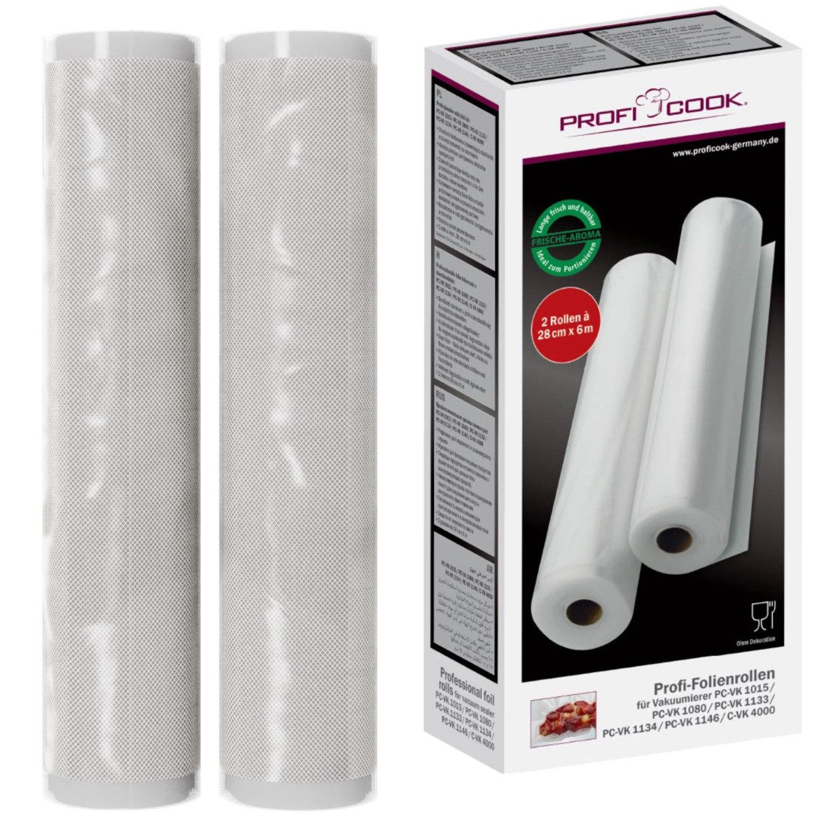 ProfiCook Vakuumbehälter ProfiCook Folienrolle 28cm x 6m (2 Rollen), Vakuumierbeutel, Vakuumierfolie für alle Marken