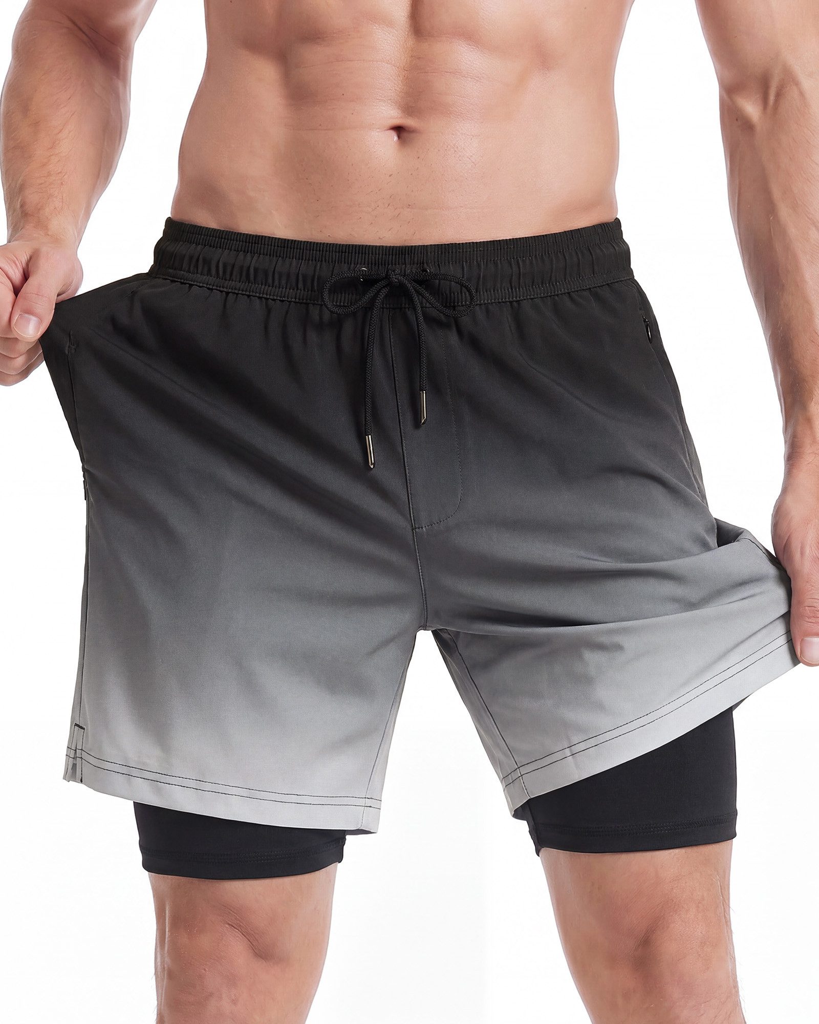 MaaMgic Shorts Herren Elastan kurze Hose 2-in-1 Badehose schnelltrocknend Sporthose (1-tlg)