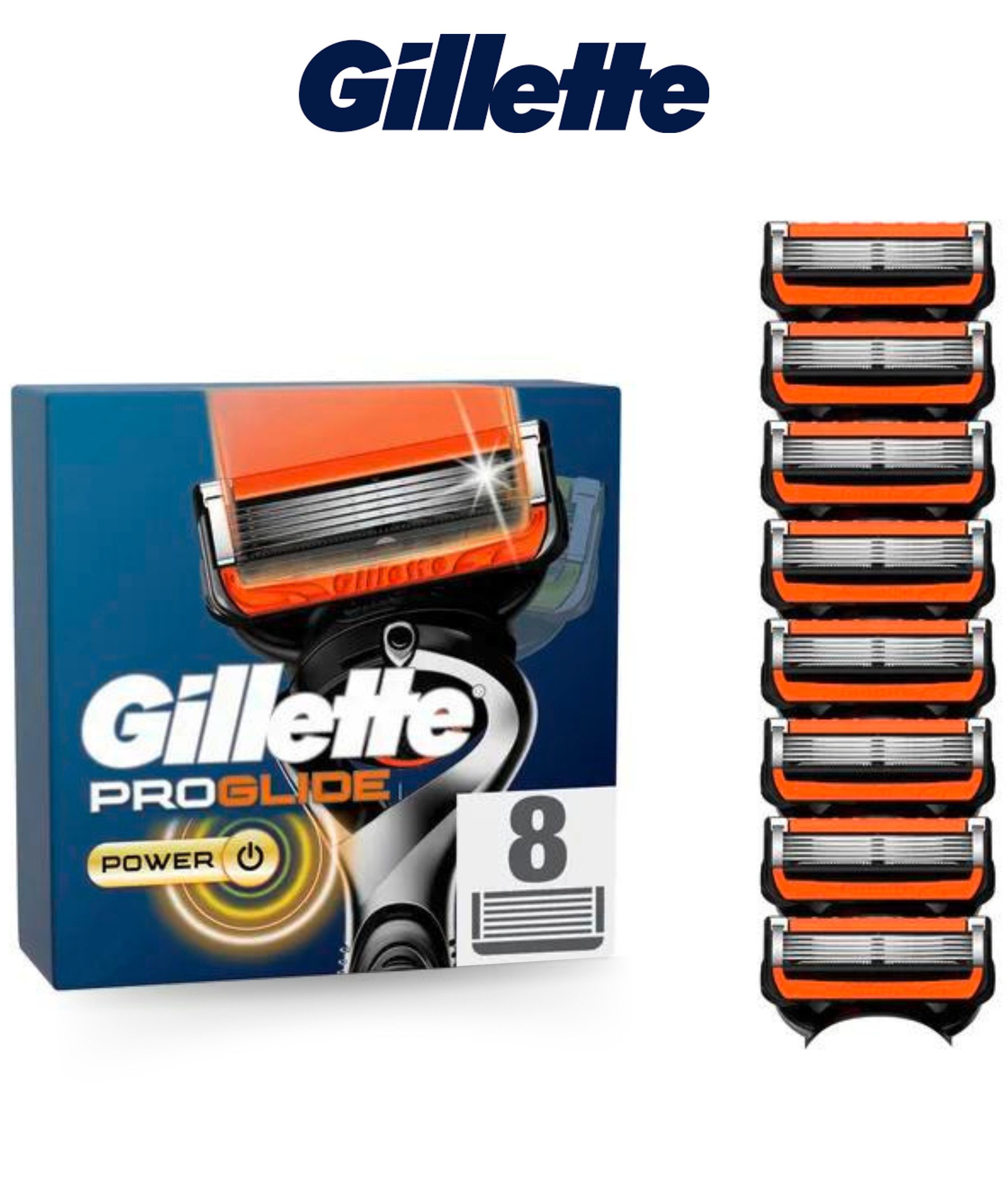 Gillette Лезвия для бритвы ProGlide Power Лезвия для бритвы für Бритвы, 8-tlg., Ersatzklingen für Nassrasierer Herren mit 5-fach Klinge