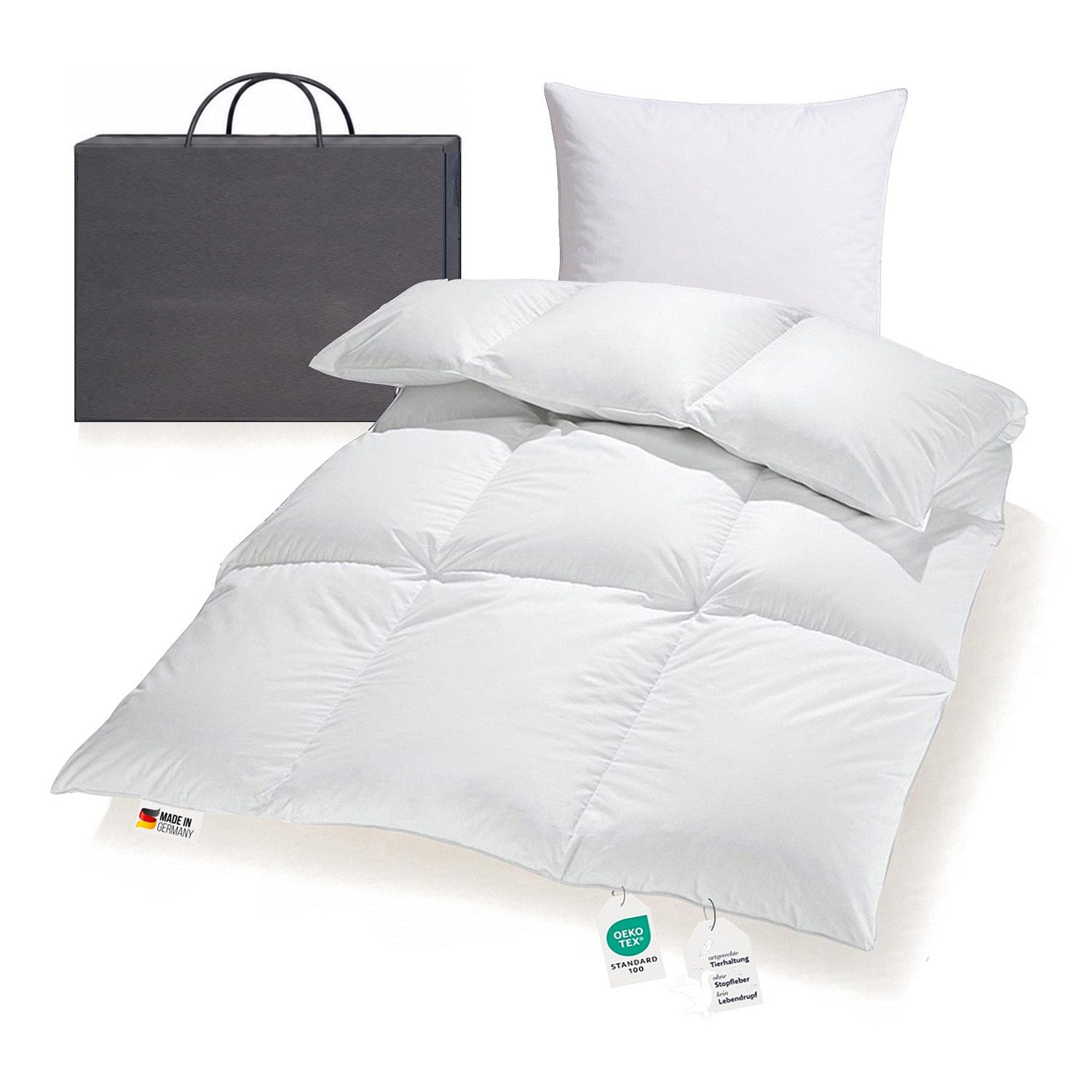 Bettenhaus Breuer Daunenbettdecke + Federkissen Bettenset extra warme 1200g sibirische Daunendecke + Kissen 135x200, Füllung: Kassettendecke: 90% Daunen, 10% Federn Kopfkissen: 100% Federn, Bezug: 100% Baumwolle, Allergikergeeignet